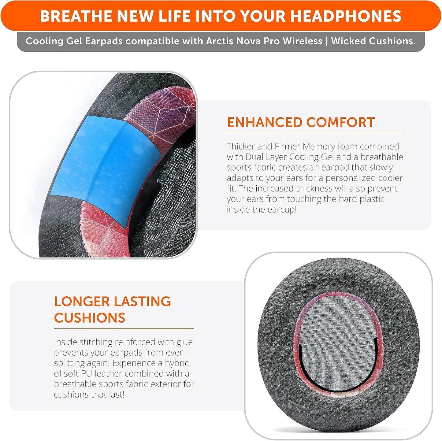 WC Freeze Nova Pro Wireless - Cooling Gel Earpads for Arctis Nova Pro Wireless ONLY (Doesn’t Fit Other Models), Made by Wicked Cushions, Improved Durability, Thickness & Sound Isolation | Black