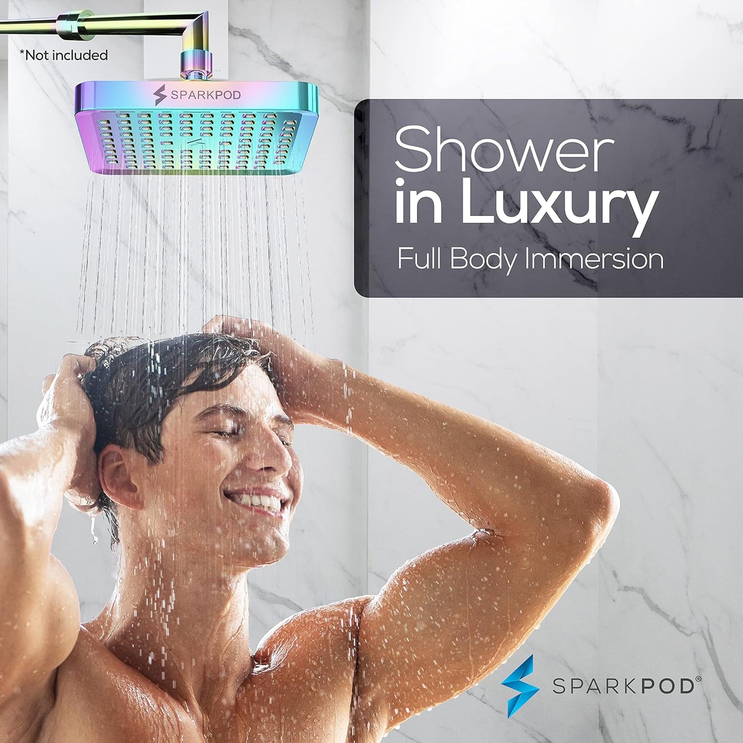 SparkPod Shower Head - High Pressure Rain - Premium Quality Luxury Design - 1-Min Install - Easy Clean Adjustable Replacement for Your Bathroom Shower Heads (Luxury Polished Chrome, 6 Inch Round)