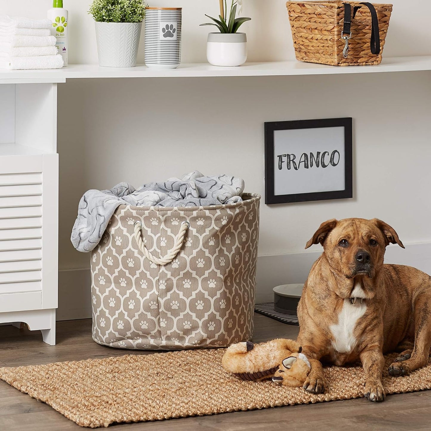 DII Bone Dry RoundSmall Pet Toy and Accessory Storage Bin, 12"(Dia) x9(H), Collapsible Organizer Storage Basket for Home Decor, Pet Toy, Blankets, Leashes and Food-Gray Stripes