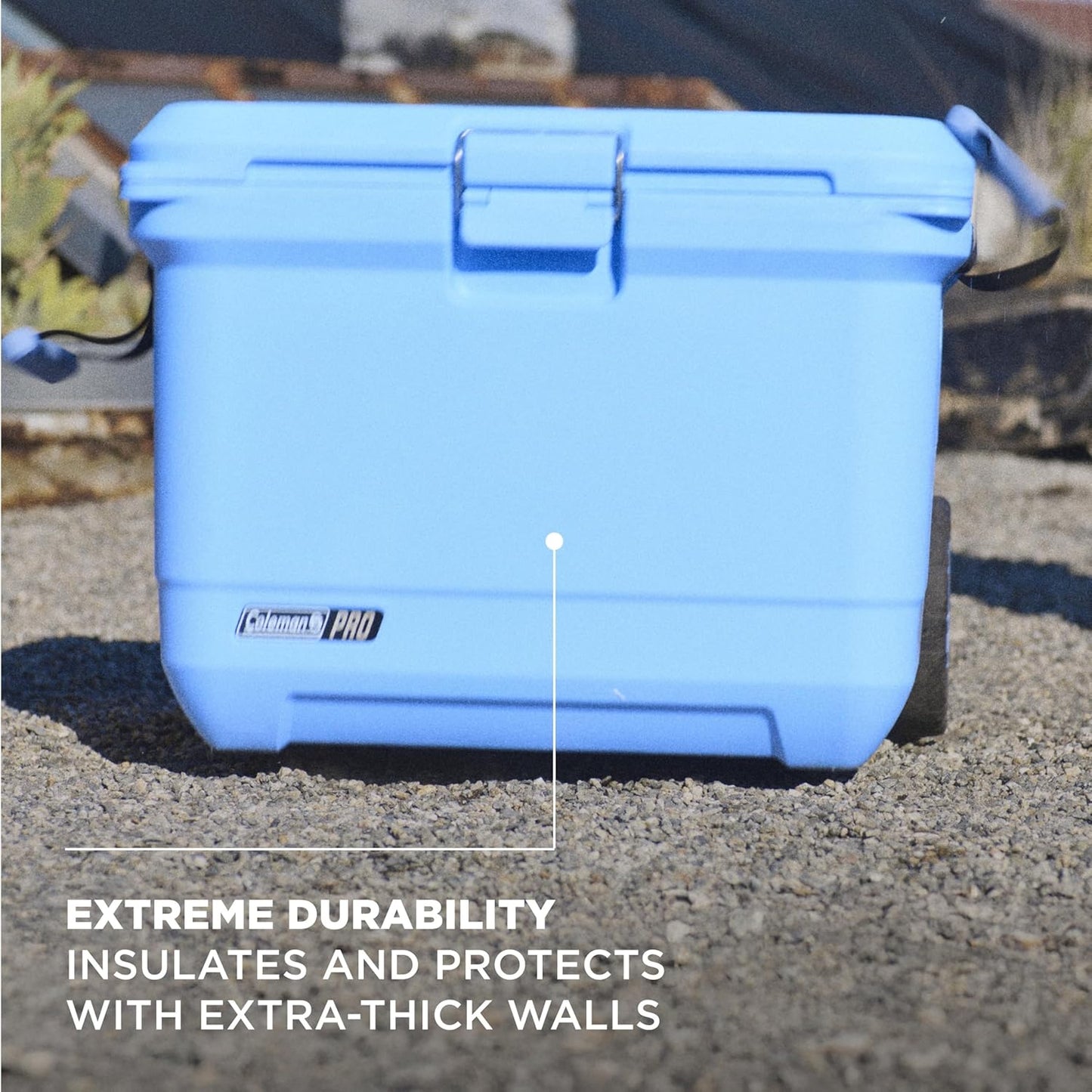 Coleman Pro Heavy-Duty Ultra-Light Premium Hard Cooler, 92/74/36-Can Capacity, Extra-Thick Insulation Keeps Ice up to 5/4/3 Days, 55-Quart Wheeled Cooler or 45/25 qt (No Wheels), Blue Sky