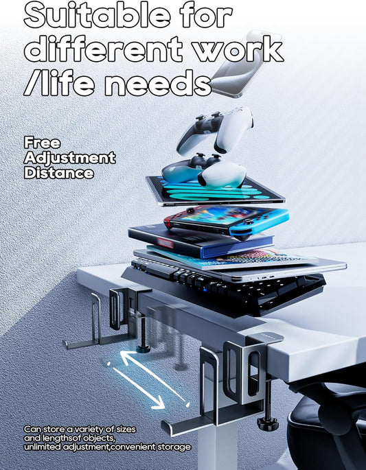 Vertical Laptop Stand for Desk with Headphone Holder, 2-Slot Adjustable Desk-Side Laptop Storage Organizer, Space-Saving Metal Laptop Mount