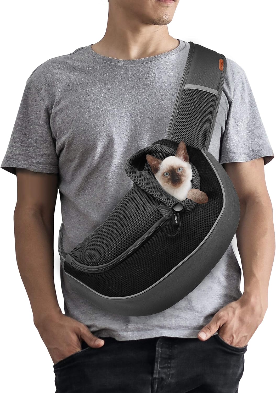 FDJASGY Pet Sling Carrier for Small Dogs Cats,Breathable Mesh Travelling Hand Free Puppy Backpack with Pouch and Adjustable Strap Carrier Grey