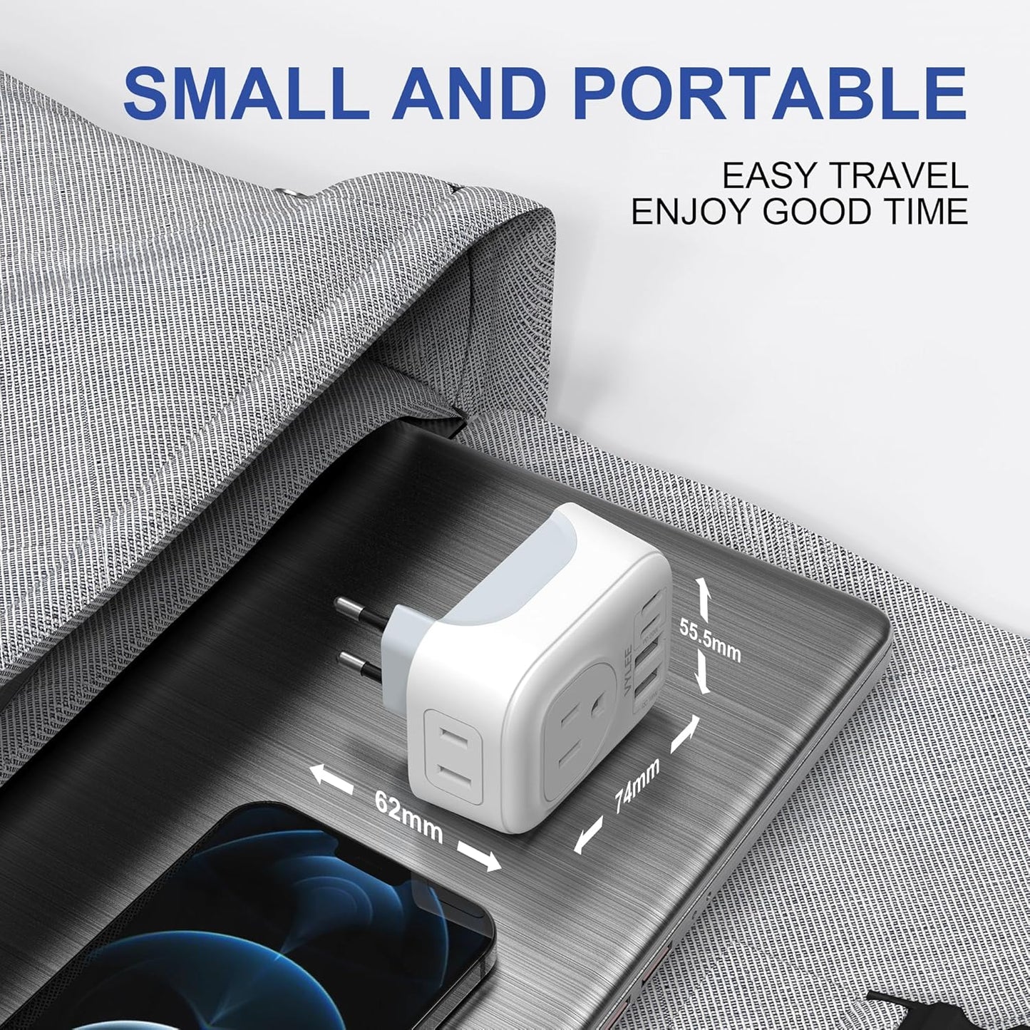 2 Pack European Travel Plug Adapter, VYLEE International Travel Adapter with 2 Outlets 4 USB Ports(2 USB C), 6 in 1 Type C Travel Essentials Charger for US to Most of Europe EU Italy Spain France