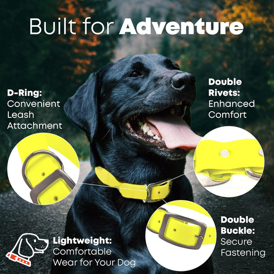 Regal Dog Products Medium Yellow Waterproof Dog Collar with Heavy Duty Double Buckle & D Ring | Vinyl Coated, Custom Fit, Adjustable Biothane Dog Collar | Chew Resistant Waterproof Collar for Dogs - PuriLite