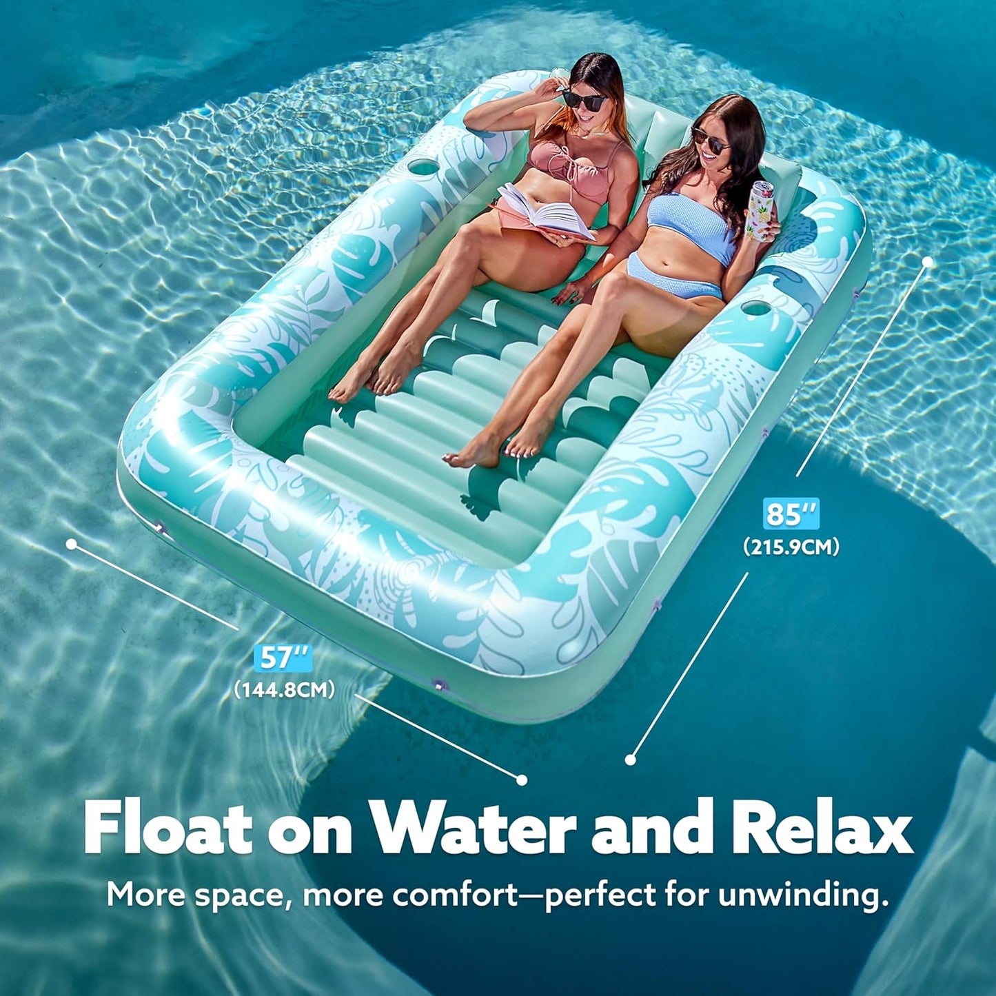 Sloosh Inflatable Tanning Pool Lounger Float-XL, 85" x 57" Extra Large Suntan Sun Tan tub for Adults, Bed Blow up, Raft Lounge Floatie, XL-Blue