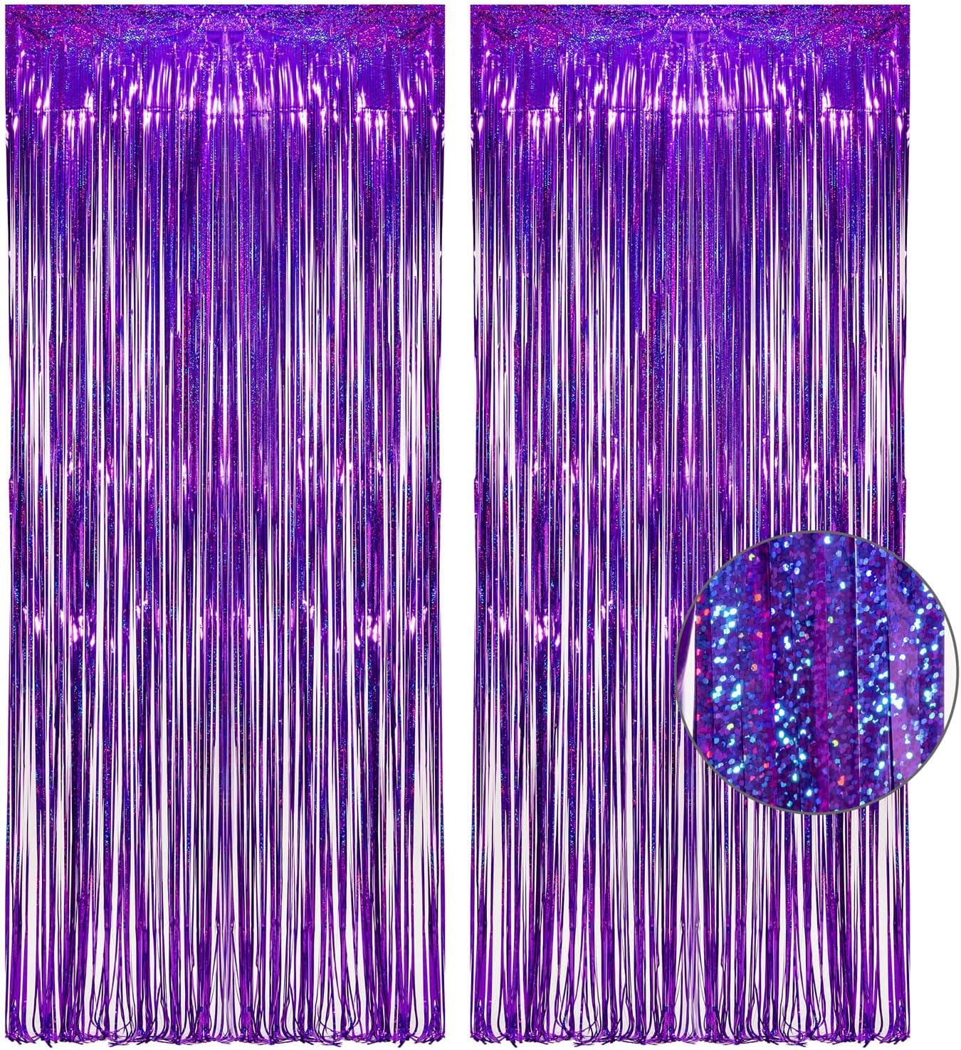 GREATRIL Iridescent Party Tinsel Fringe Backdrop Decorations - Holographic Foil Streamers Curtain for Mermaid/Under The Sea/Frozen/Ocean/Disco/Birthday Themed 3.2ft x 6.5ft - 2 PCS