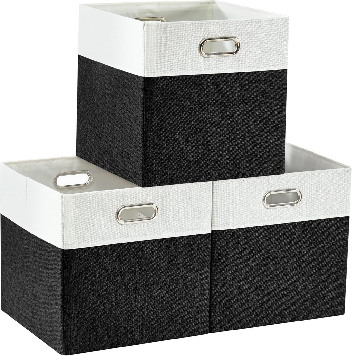 DECOMOMO Fabric Cube Storage Bin - Storage Baskets for Shelves, Kallax (Grey & White, 13 inch Cube) - 4 Pack