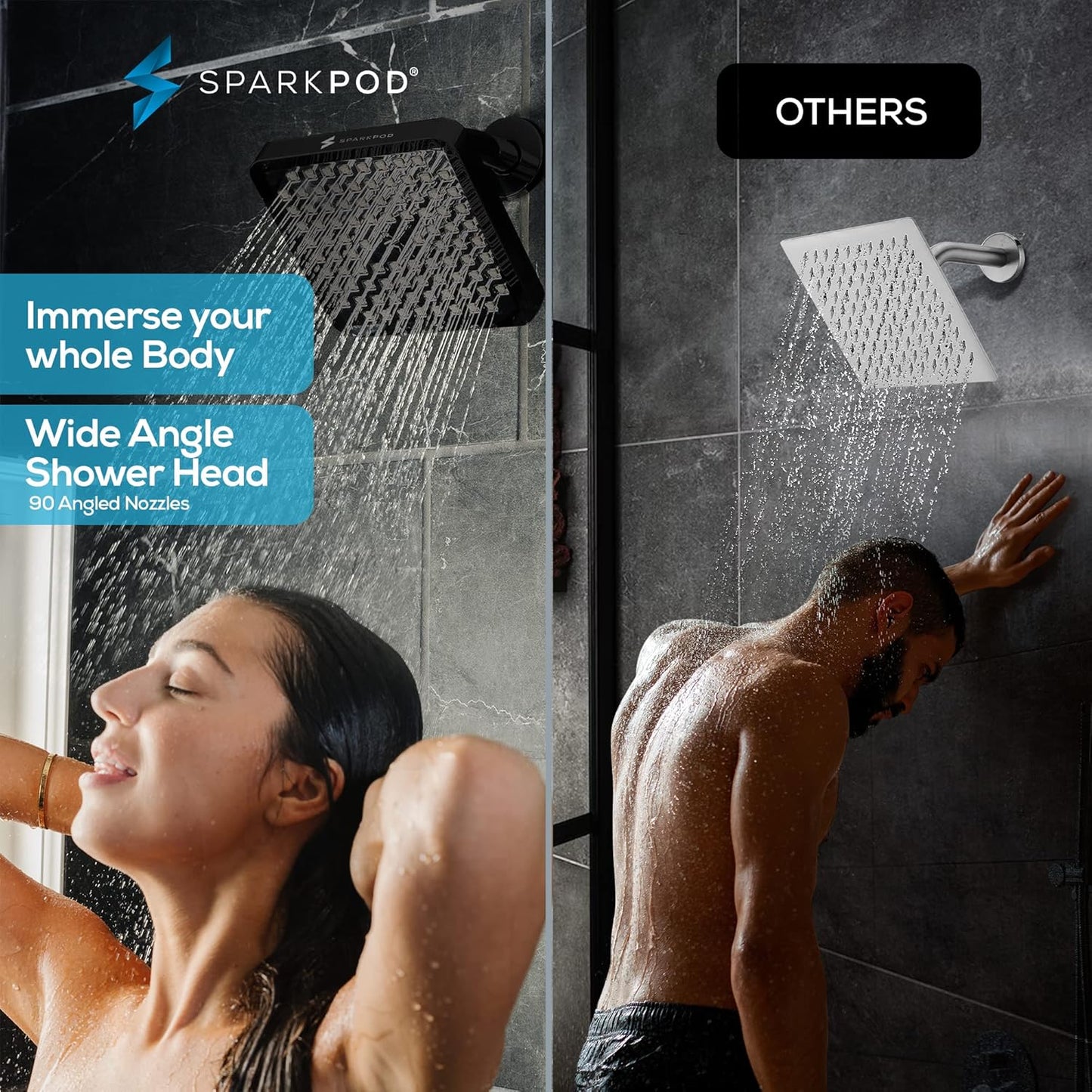 SparkPod Shower Head - High Pressure Rain - Premium Quality Luxury Design - 1-Min Install - Easy Clean Adjustable Replacement for Your Bathroom Shower Heads (Luxury Polished Chrome, 6 Inch Round)