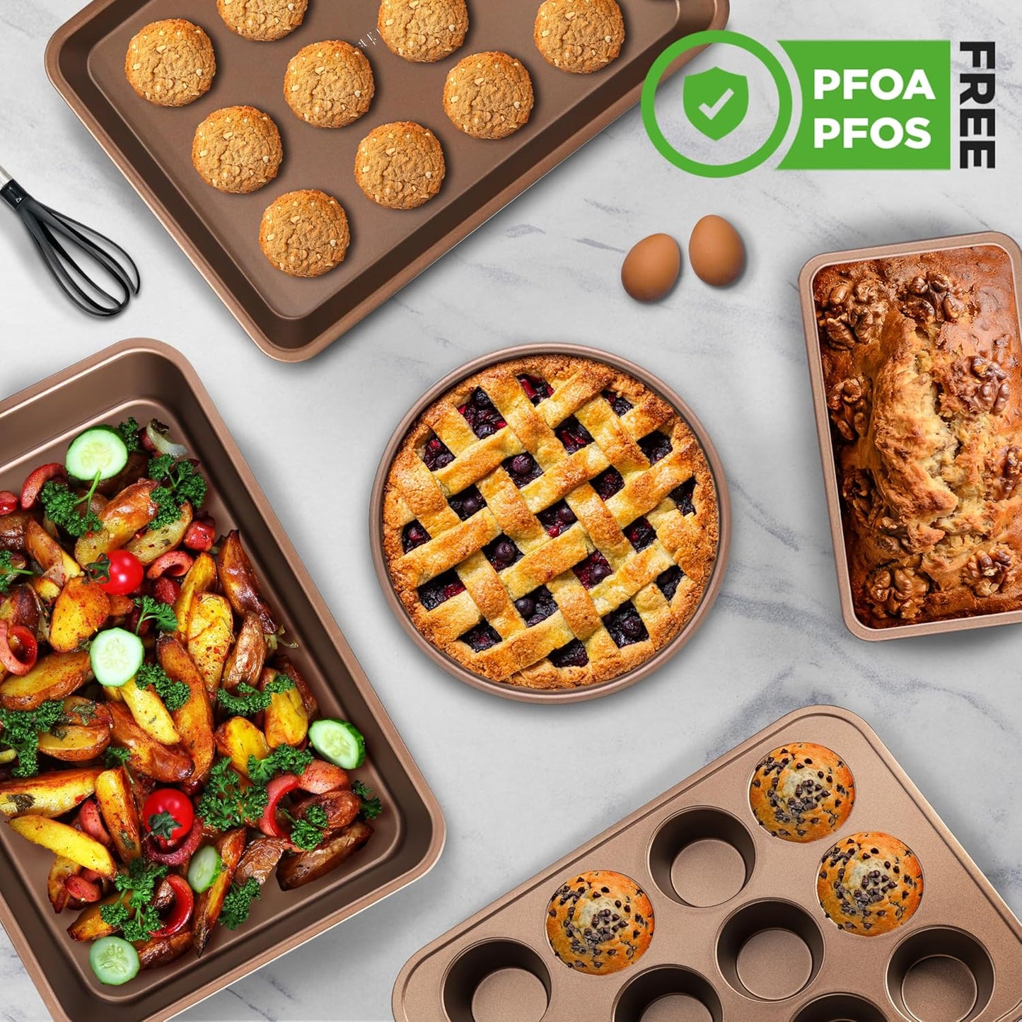 Nutrichef Bakeware Set, Non-Stick Kitchen Oven Baking Pans - Carbon Steel with Nonstick Blue Diamond Coating Inside & Outside, Baking Trays for Cooking and Baking, 6pc