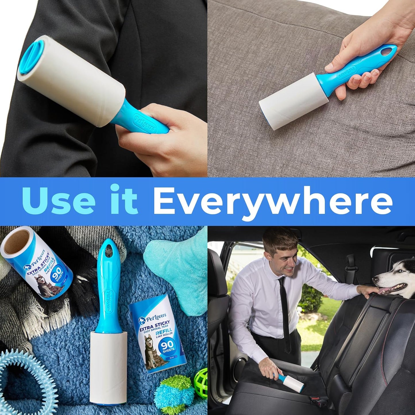 PetLovers Extra Sticky Lint Roller Mega Value Set for Pet Hair Removal, Dog and Cat Lint Remover (1 Pack Reusable)