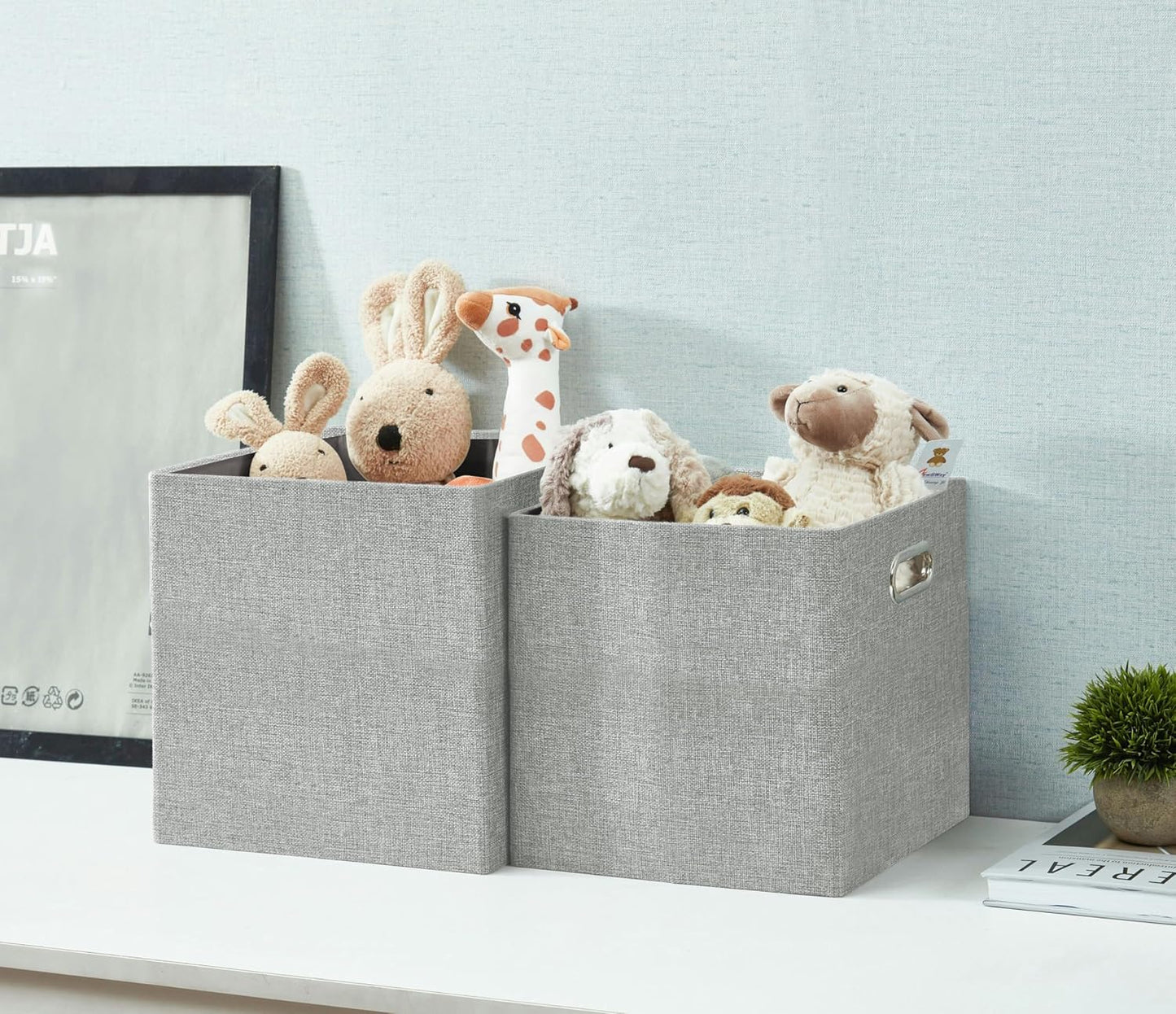 DECOMOMO Fabric Cube Storage Bin - Storage Baskets for Shelves, Kallax (Grey & White, 13 inch Cube) - 4 Pack