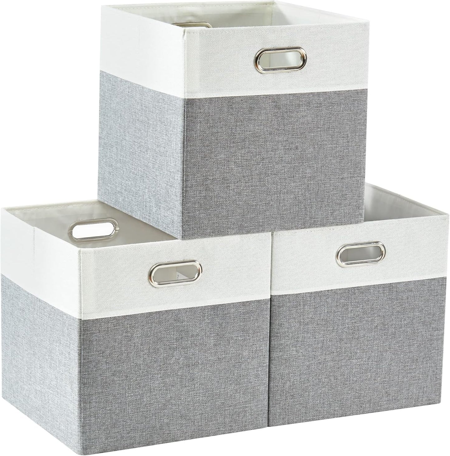 DECOMOMO Fabric Cube Storage Bin - Storage Baskets for Shelves, Kallax (Grey & White, 13 inch Cube) - 4 Pack