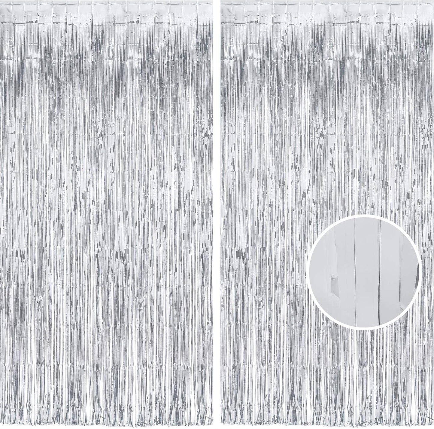 GREATRIL Iridescent Party Tinsel Fringe Backdrop Decorations - Holographic Foil Streamers Curtain for Mermaid/Under The Sea/Frozen/Ocean/Disco/Birthday Themed 3.2ft x 6.5ft - 2 PCS