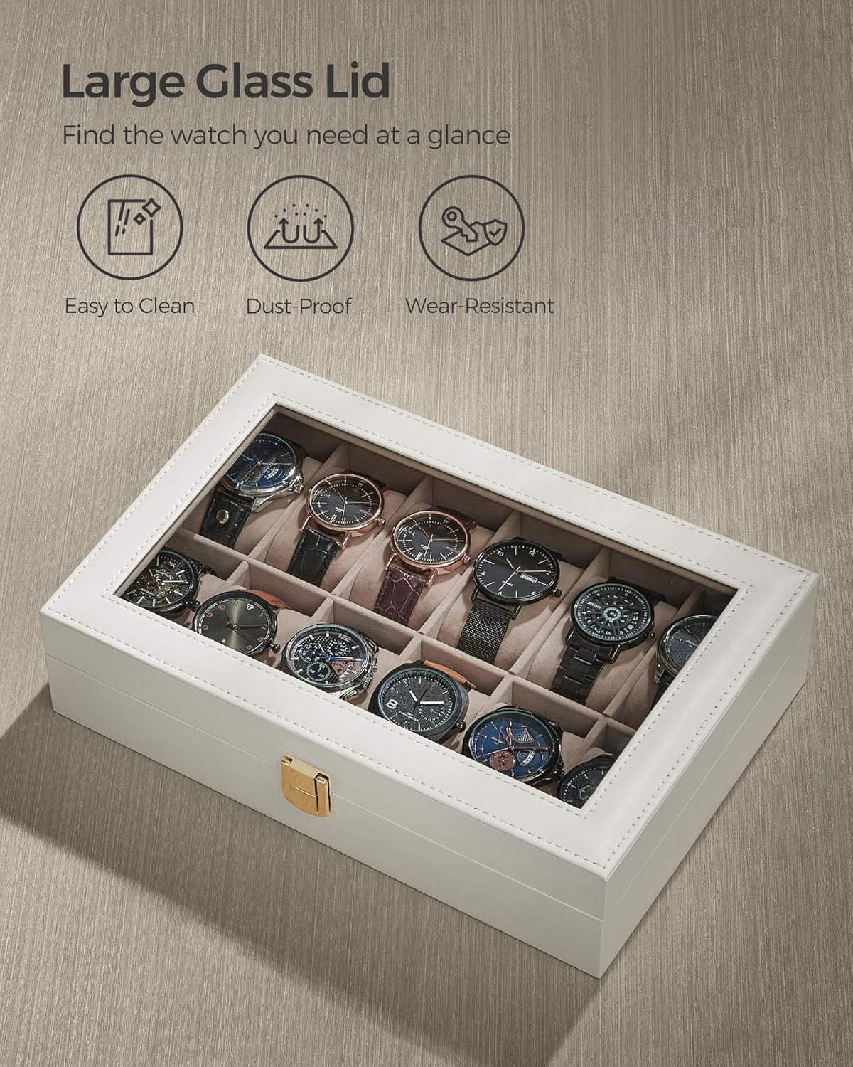 SONGMICS Watch Box, 6-Slot Watch Case, Watch Box Organizer, Black Synthetic Leather, Greenish Gray Lining UJWB06BK