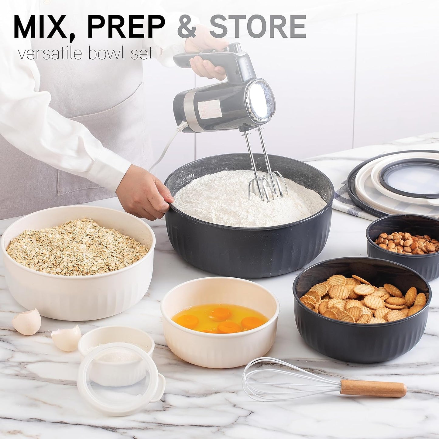 COOK WITH COLOR Prep Bowls with Lids- 8 Piece Nesting Plastic Small Mixing Bowl Set with Lids (Teal Ombre)