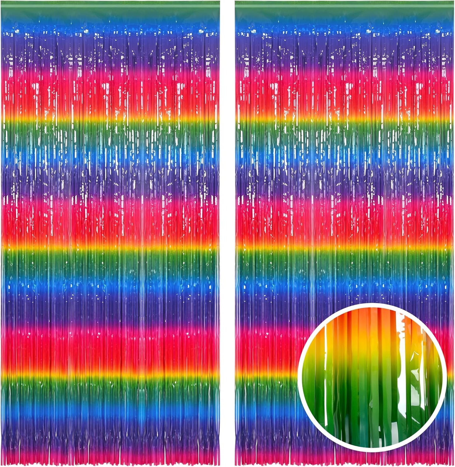 GREATRIL Iridescent Party Tinsel Fringe Backdrop Decorations - Holographic Foil Streamers Curtain for Mermaid/Under The Sea/Frozen/Ocean/Disco/Birthday Themed 3.2ft x 6.5ft - 2 PCS