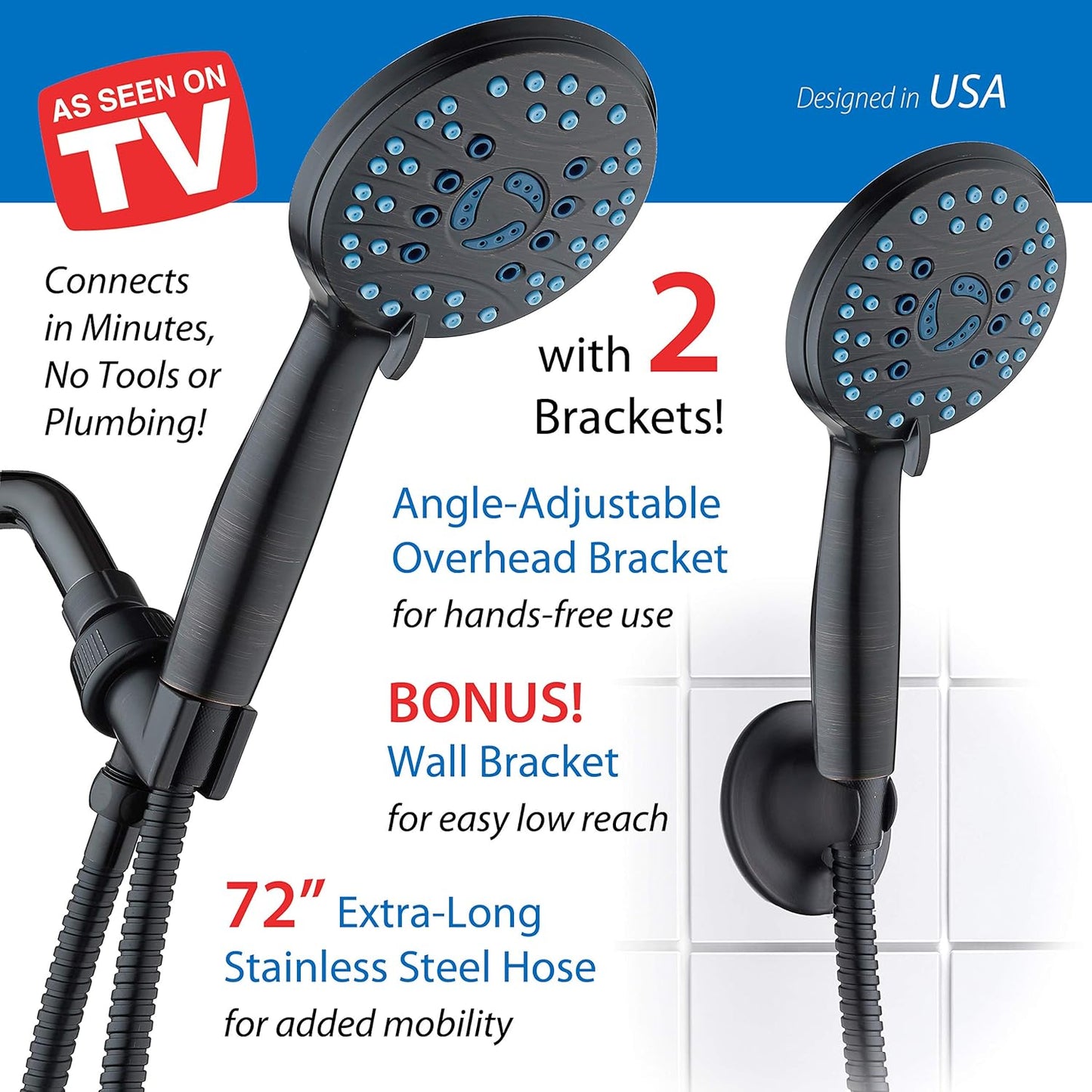 Purilite Select 8-Setting Handheld Shower Head – High Pressure, Self-Cleaning, Total Shower Hygiene System