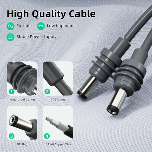 Starlink Mini DC Power Cable 16.4ft, Extension Replacement DC Power Cord Cable for Starlink Mini Power Supply Male to Male Waterproof - PuriLite