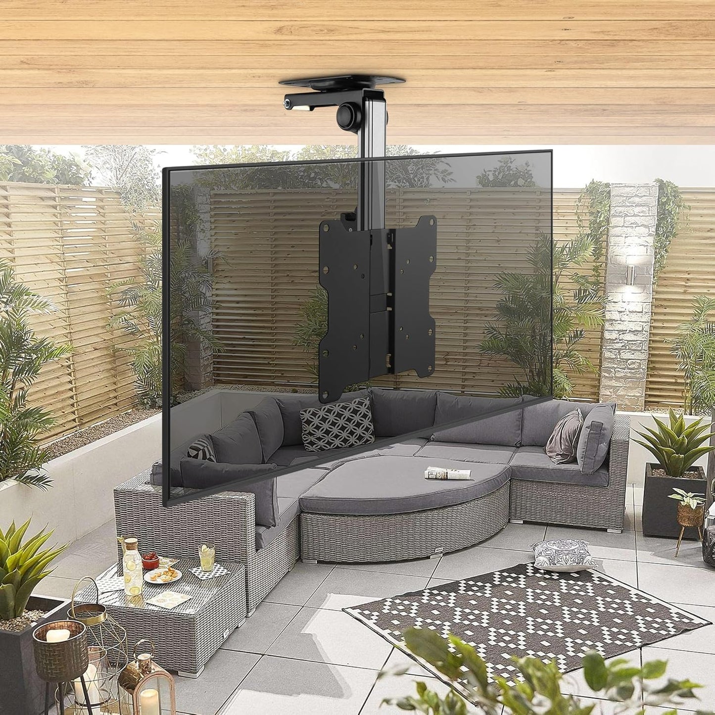 ZeboZap ZZTVC8022 Outdoor Flip Down Ceiling TV Mount | Gazebo TV Mount | Patio TV Mount | Pergola TV Mount | Pitched Roof | Height Adjustable | Under Cabinet| Holds 44lbs | Fits 17-in to 37-in | Black