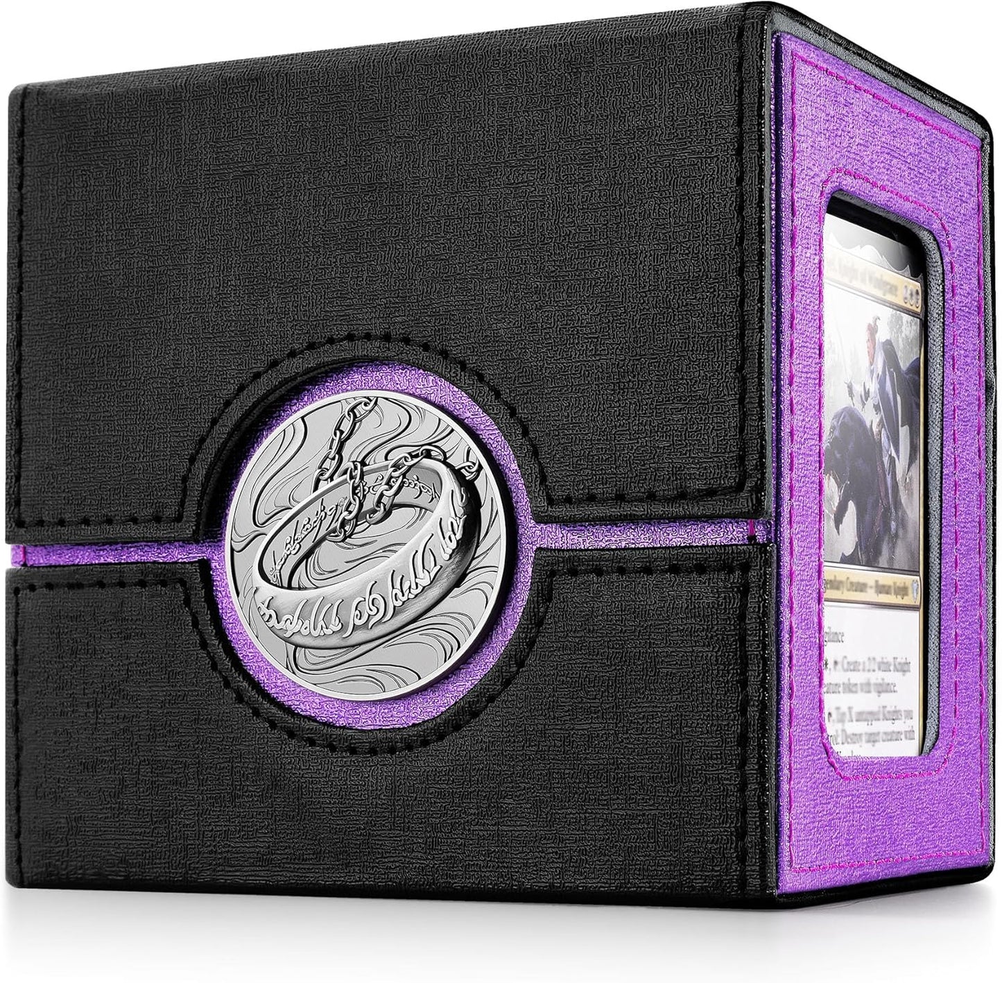 Kabinka Commander Deck Box for MTG with Metal Emblem, Card Deck Box with Dice Tray, Hold 100 Double-Sleeved Cards for TCG/PTCG, Cards Storage Case, 35PT Magnetic Card Holder (Black& Purple, Lotus)