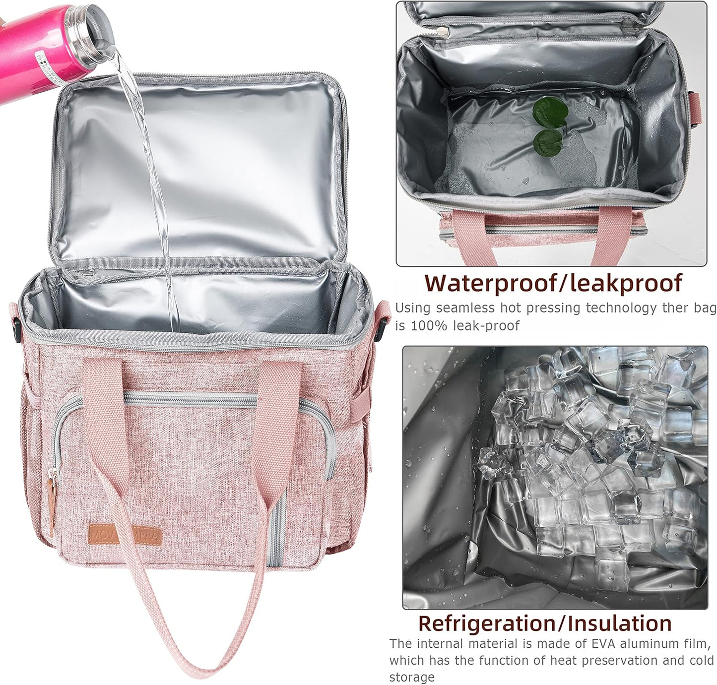 Lunch Bag Women Insulated Lunch Box for Work, Purple Expandable Large Lunch Bags, Leakproof Double Deck Lunch Box Cooler Bag(Purple)