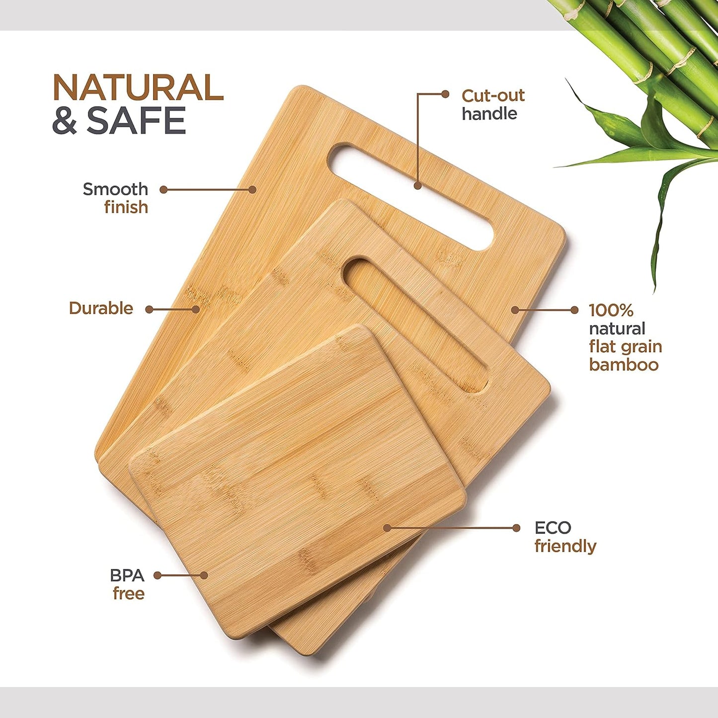 Bamboo Cutting Board Set - 3 Piece Wooden Cutting Board, 3 Assorted Sizes of Bamboo Wood Cutting Boards for Kitchen - Chopping Board for Food Prep, Chopping, Carving Meat, Fruits, Vegetables