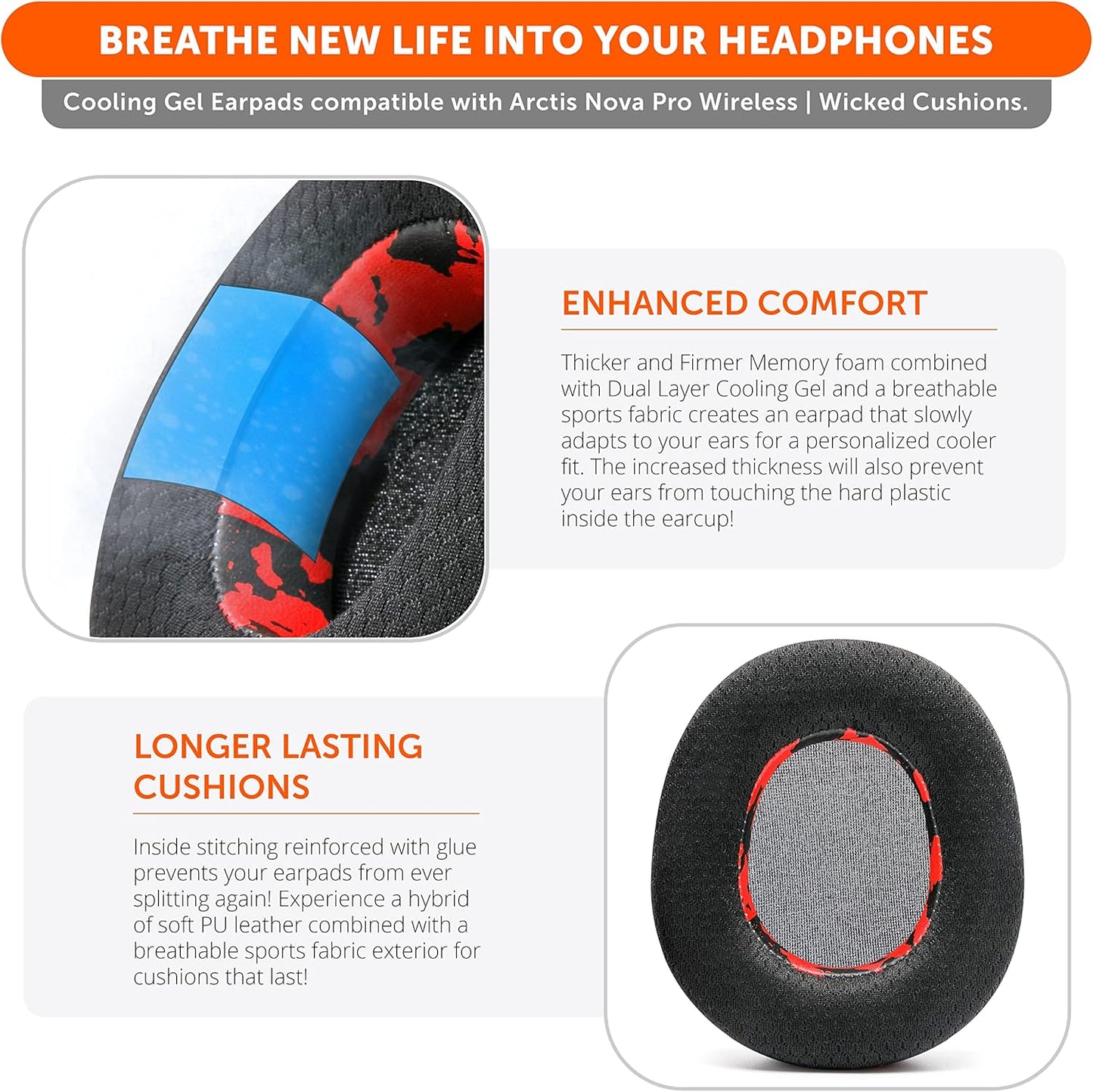 WC Freeze Nova Pro Wireless - Cooling Gel Earpads for Arctis Nova Pro Wireless ONLY (Doesn’t Fit Other Models), Made by Wicked Cushions, Improved Durability, Thickness & Sound Isolation | Black