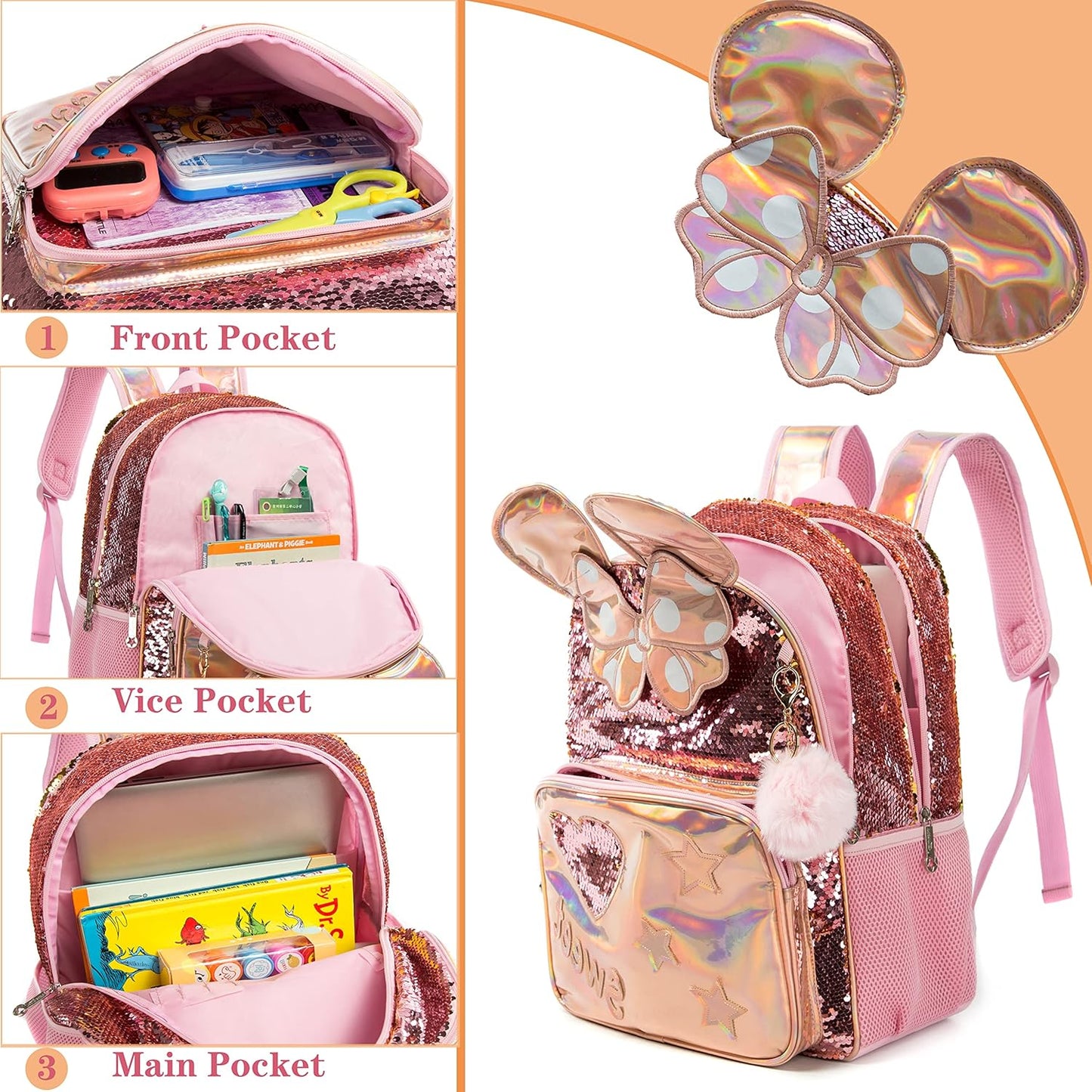 Cute Backpack for Girls School Backpacks with Lunch Box for Elementary