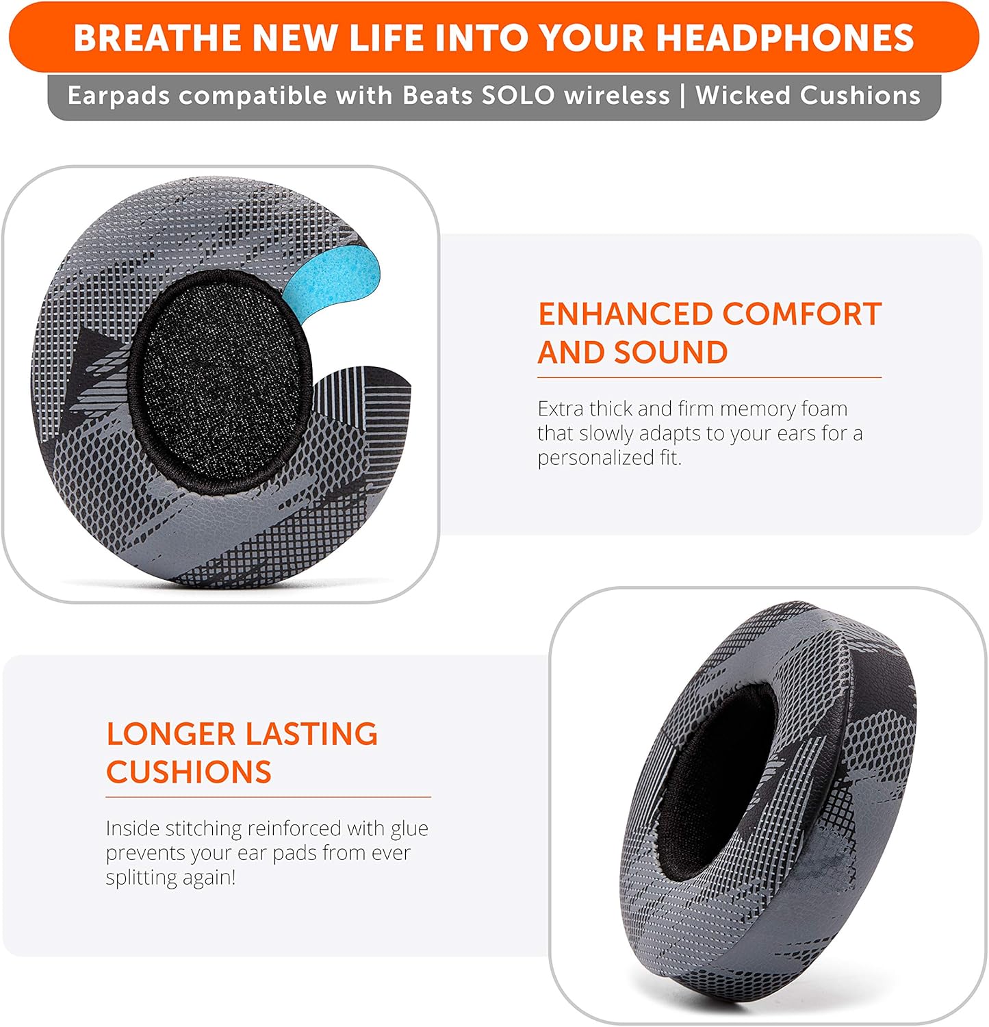 WC Extra Thick Replacement Earpads for Beats Solo 2 & 3 by Wicked Cushions - Ear Pads for Beats Solo 2 & 3 Wireless ON-Ear Headphones - Soft Leather, Luxury Memory Foam, Strong Adhesive | White