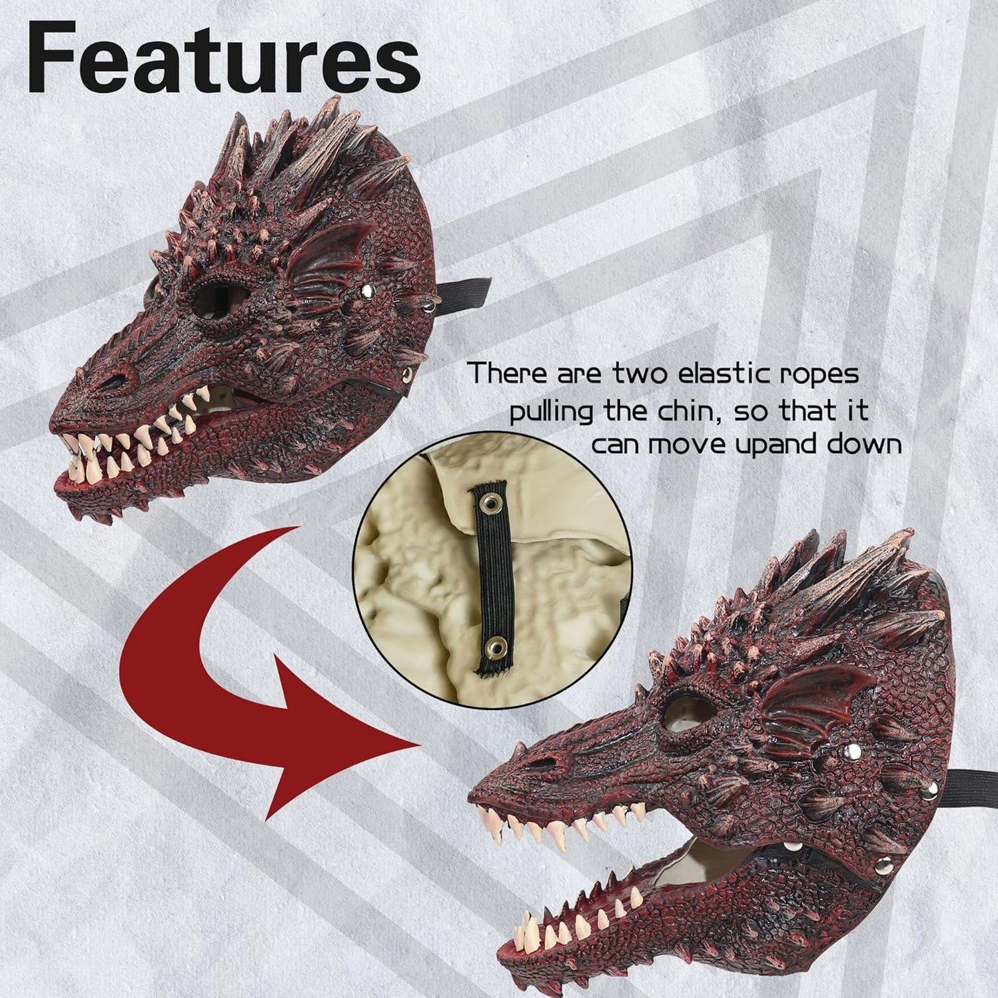 Creativity Dragon Half Mask Novelty Halloween Carnival Head Mask Latex Red (RED)