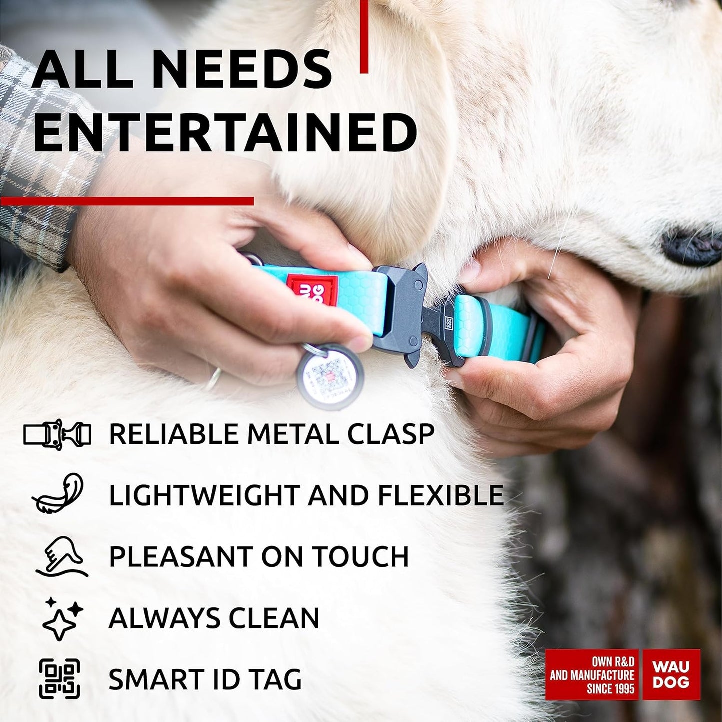 Waterproof Dog Collar - Adjustable Glow Dog Collar for Large Dogs, Small and Medium Dogs - Heavy Duty Dog Collars with Durable Metal Clasp and QR Dog Tag - Glow in The Dark Dog Collars