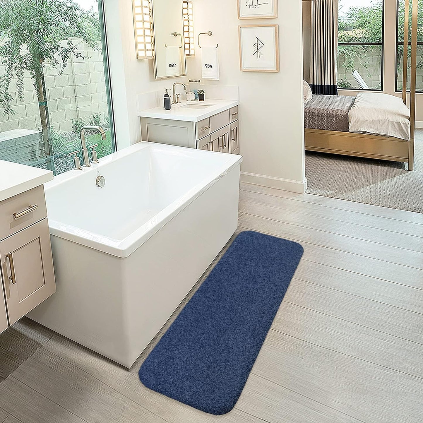 Bathroom Rugs Set 2 Pieces - Bath Rugs Ultra Soft Absorbent Non-Slip Fluffy Thick Microfiber Cozy Bath Mats Set for Tub Shower Bathroom Floors Accessories, 20"x32" & 16"x24" Set of 2 (Beige)