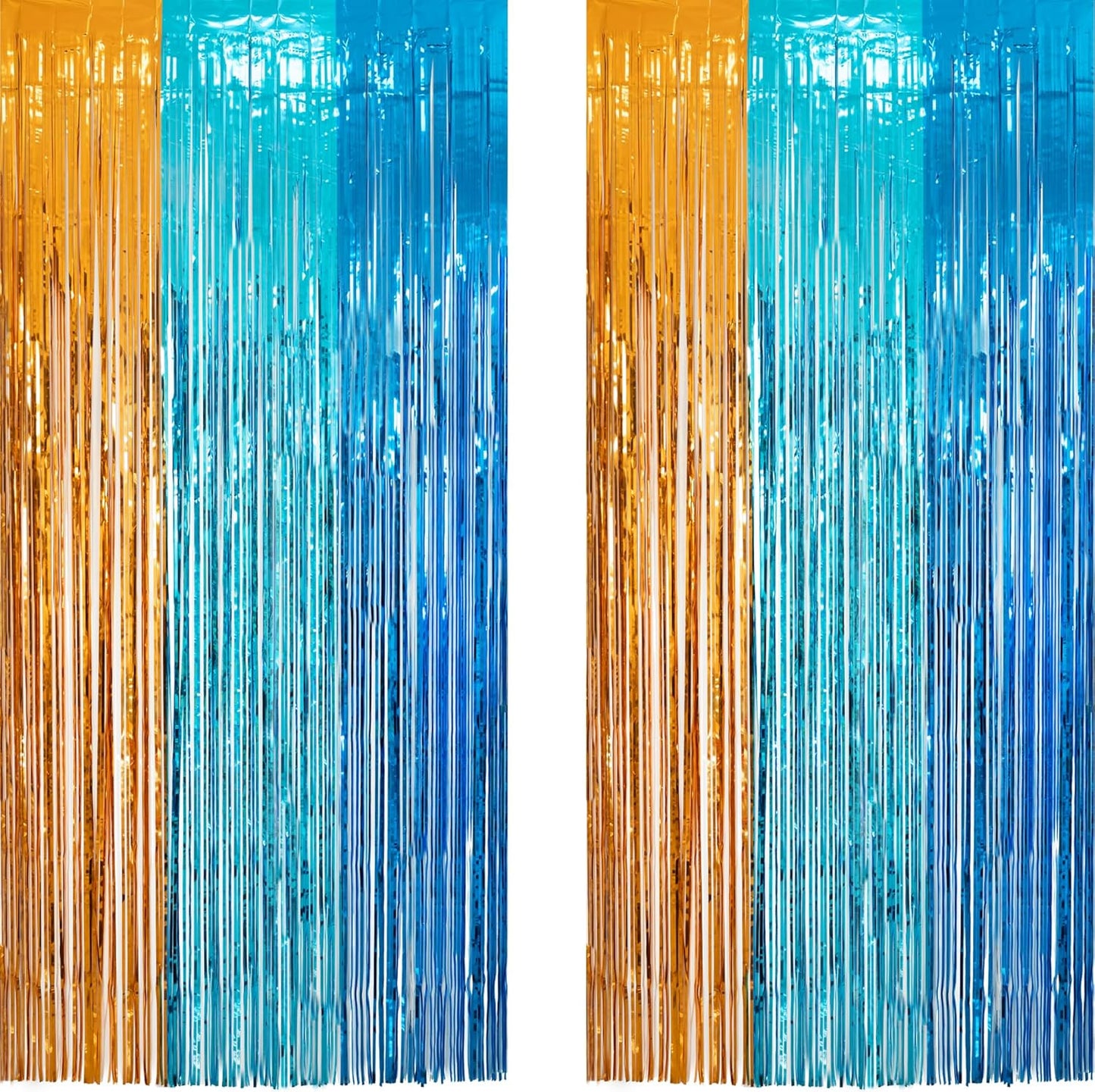 GREATRIL Iridescent Party Tinsel Fringe Backdrop Decorations - Holographic Foil Streamers Curtain for Mermaid/Under The Sea/Frozen/Ocean/Disco/Birthday Themed 3.2ft x 6.5ft - 2 PCS