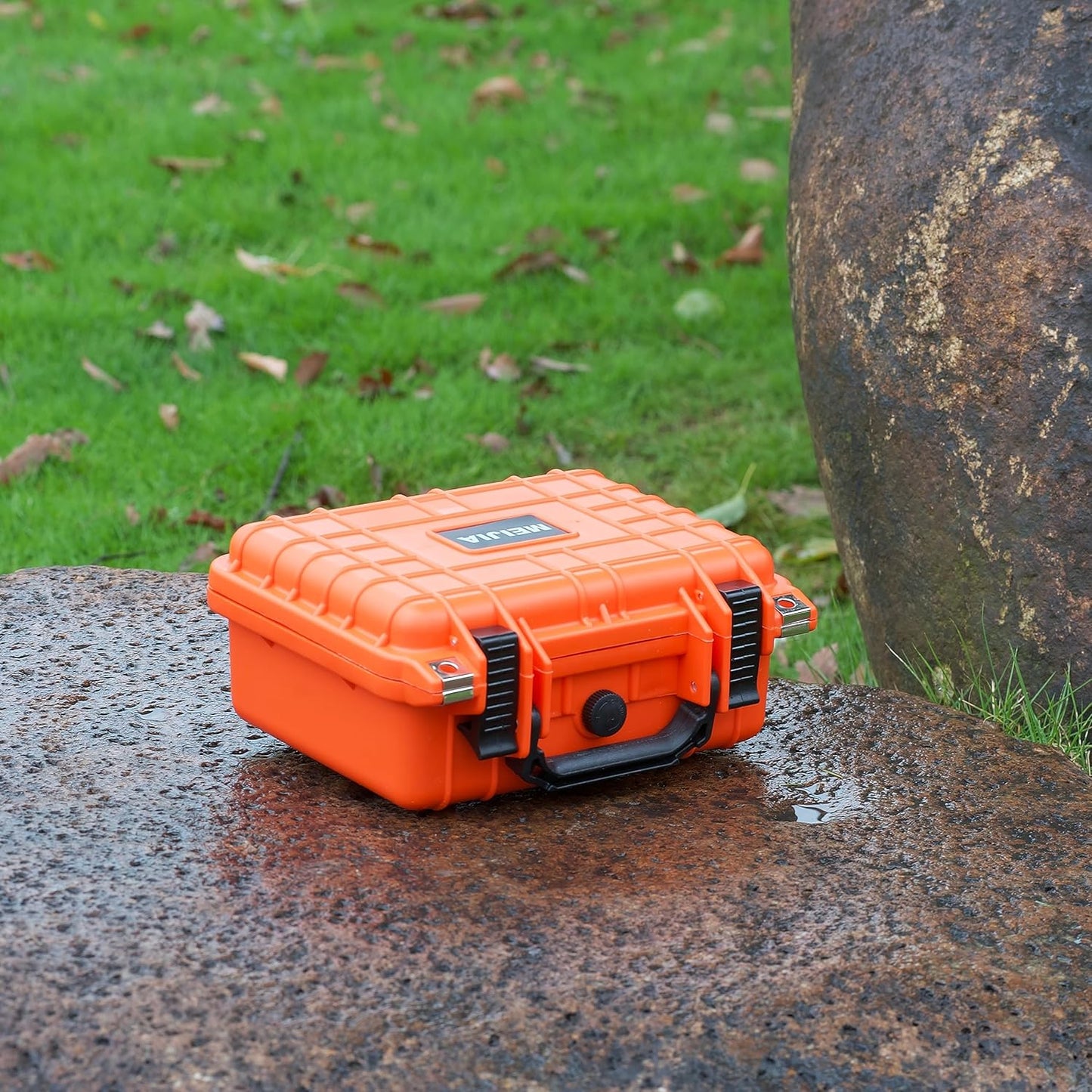 MEIJIA Portable All Weather Waterproof Protective Hard Case,Camera Case with Customizable Fit Foam,Fit Use of Drones, Camera, Equipments, 10.62inchx9.68inchx 4.87inch (Orange)