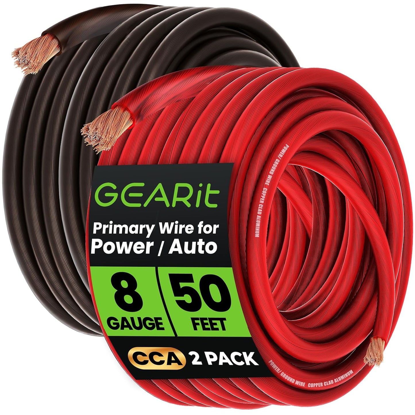 GEARit, 8 Gauge Wire, for Automotive Power/Ground, Battery Cable, Car Audio, RV, Amp, CCA, Automotive Wire, Amp Kit, Battery Cables, Wiring Kit, (25 feet Each- Black/Red)