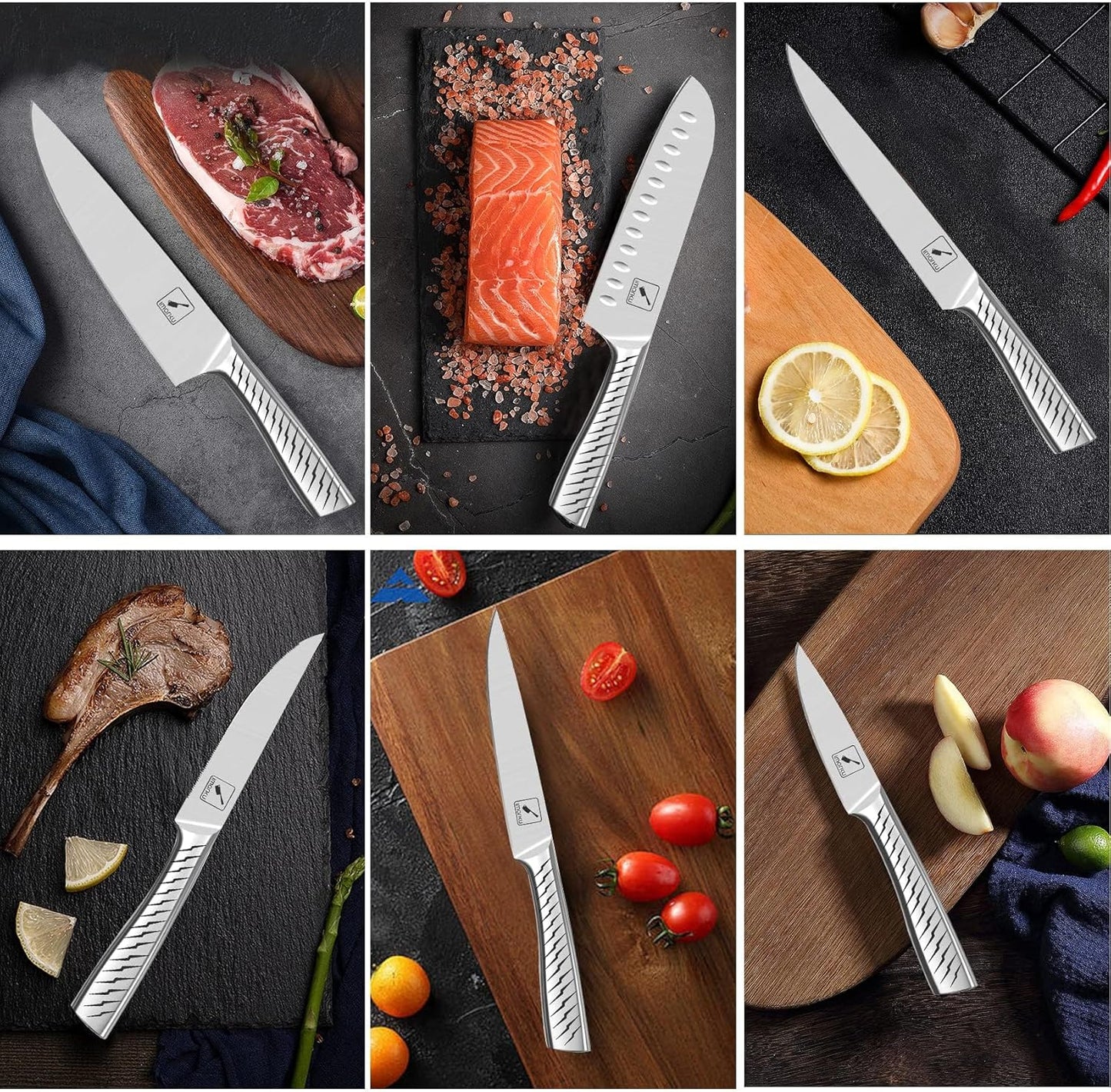 Knife Sets for Kitchen with Block imarku Japanese Knife Set Stainless Steel Kitchen with Block 14pcs, Built-in Sharpener, Sharp Knife Block Set with Non-Slip Ergonomic Handles - Dishwasher Safe