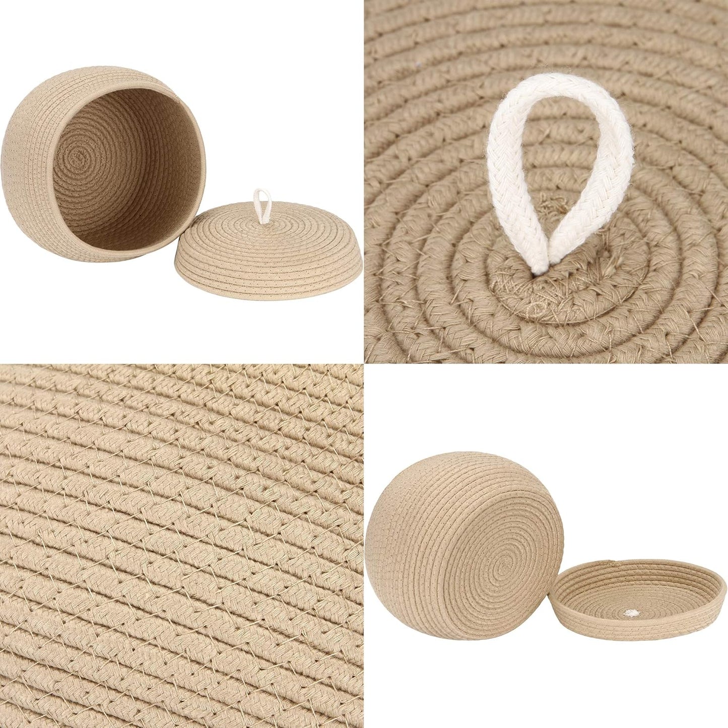Sea Team Round Cotton Rope Storage Basket with Lid, Decorative Woven Storage Bin, Pot, Caddy, Organizer, Container for Snacks, Towels, Plants (Grey, Small)