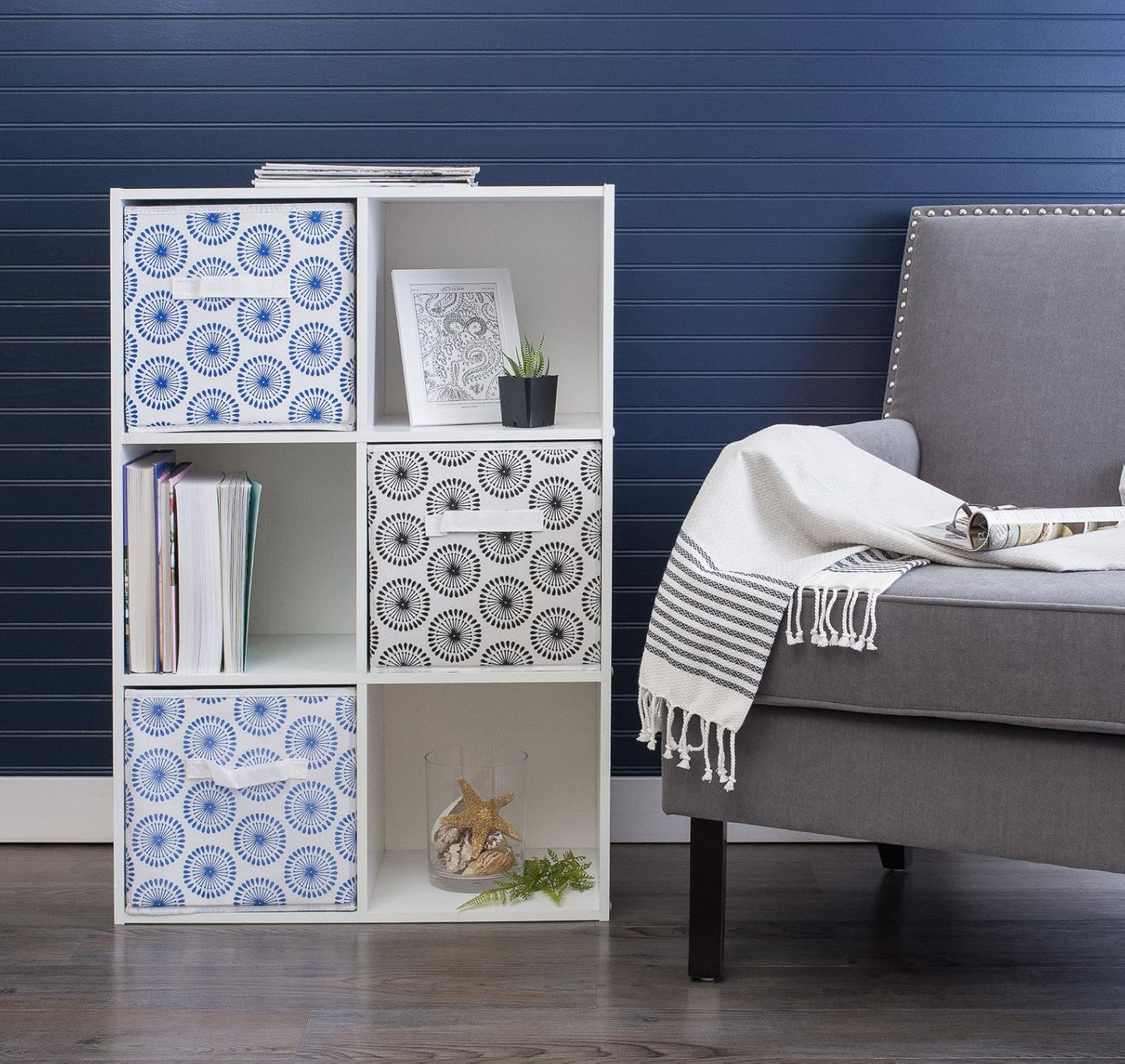 DII Foldable Fabric Storage Containers for Nurseries, Offices, Closets, Home Decor, Cube Organizers & Everyday Storage Needs, (Large - 11 x 11 x 11) Scroll Nautical Blue - Set of 2