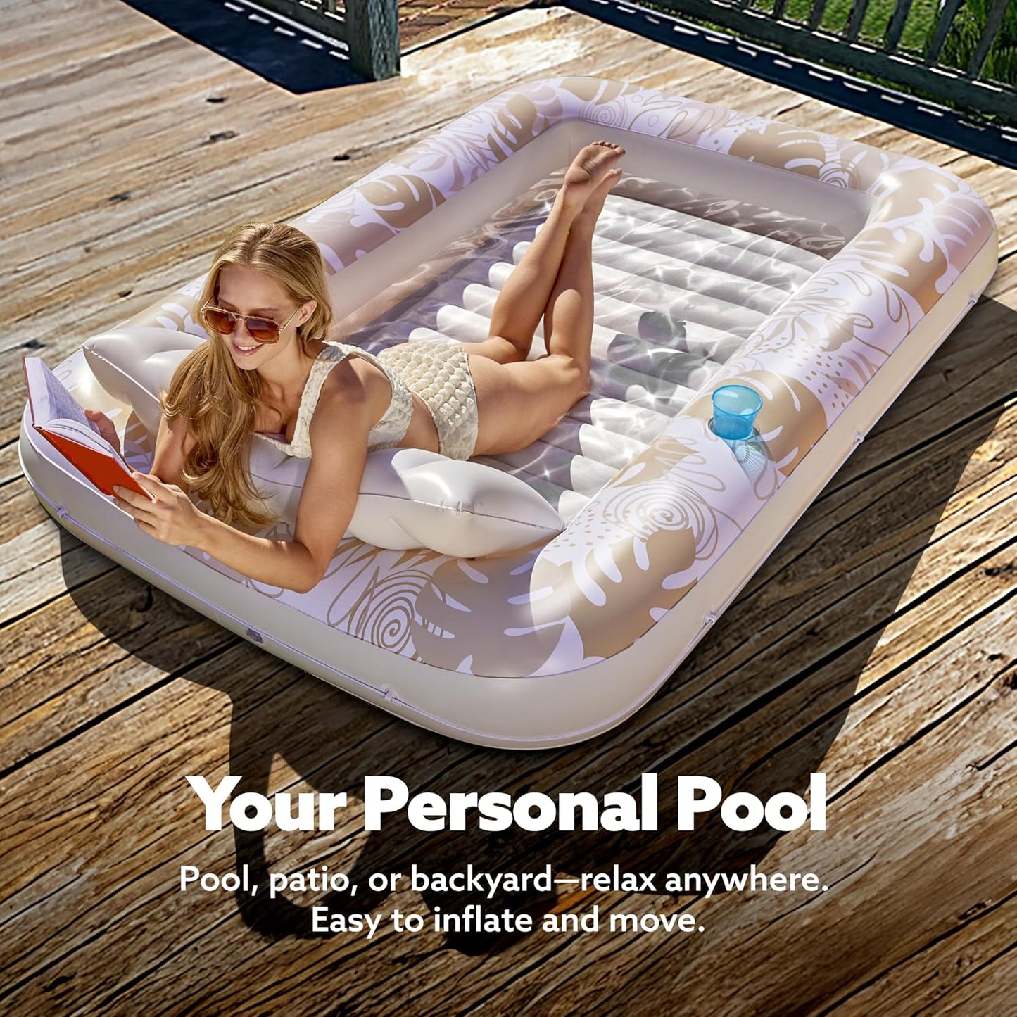 Sloosh Inflatable Tanning Pool Lounger Float-XL, 85" x 57" Extra Large Suntan Sun Tan tub for Adults, Bed Blow up, Raft Lounge Floatie, XL-Blue