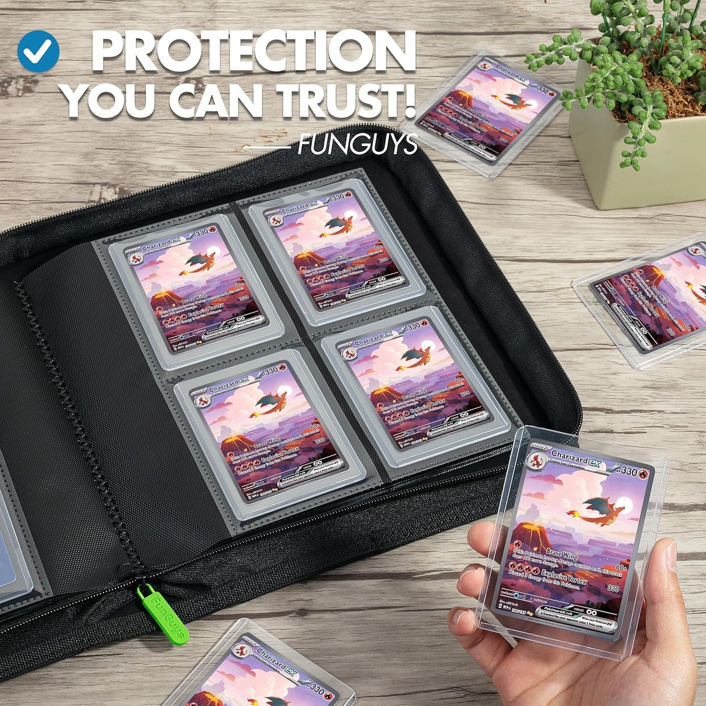 FunGuys Toploader Binder, Trading Card Binder Storage,128 4 Pocket Top Loader Pokemon Binder, Card Collection Yugioh Cards, MTG, TCG, Folders for Trading Cards