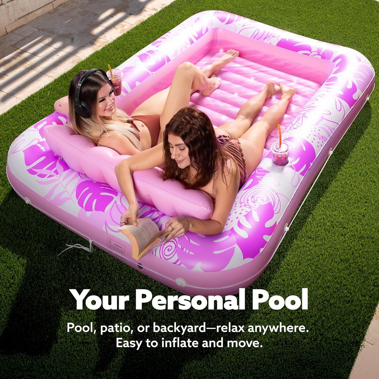 Sloosh Inflatable Tanning Pool Lounger Float-XL, 85" x 57" Extra Large Suntan Sun Tan tub for Adults, Bed Blow up, Raft Lounge Floatie, XL-Blue