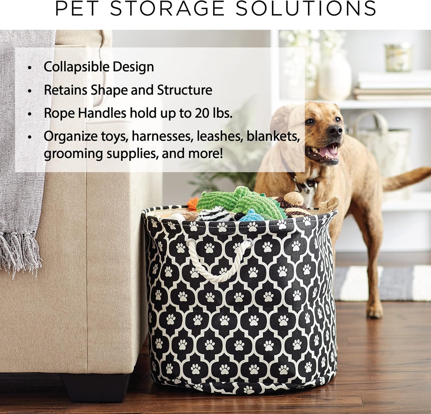DII Bone Dry RoundSmall Pet Toy and Accessory Storage Bin, 12"(Dia) x9(H), Collapsible Organizer Storage Basket for Home Decor, Pet Toy, Blankets, Leashes and Food-Gray Stripes
