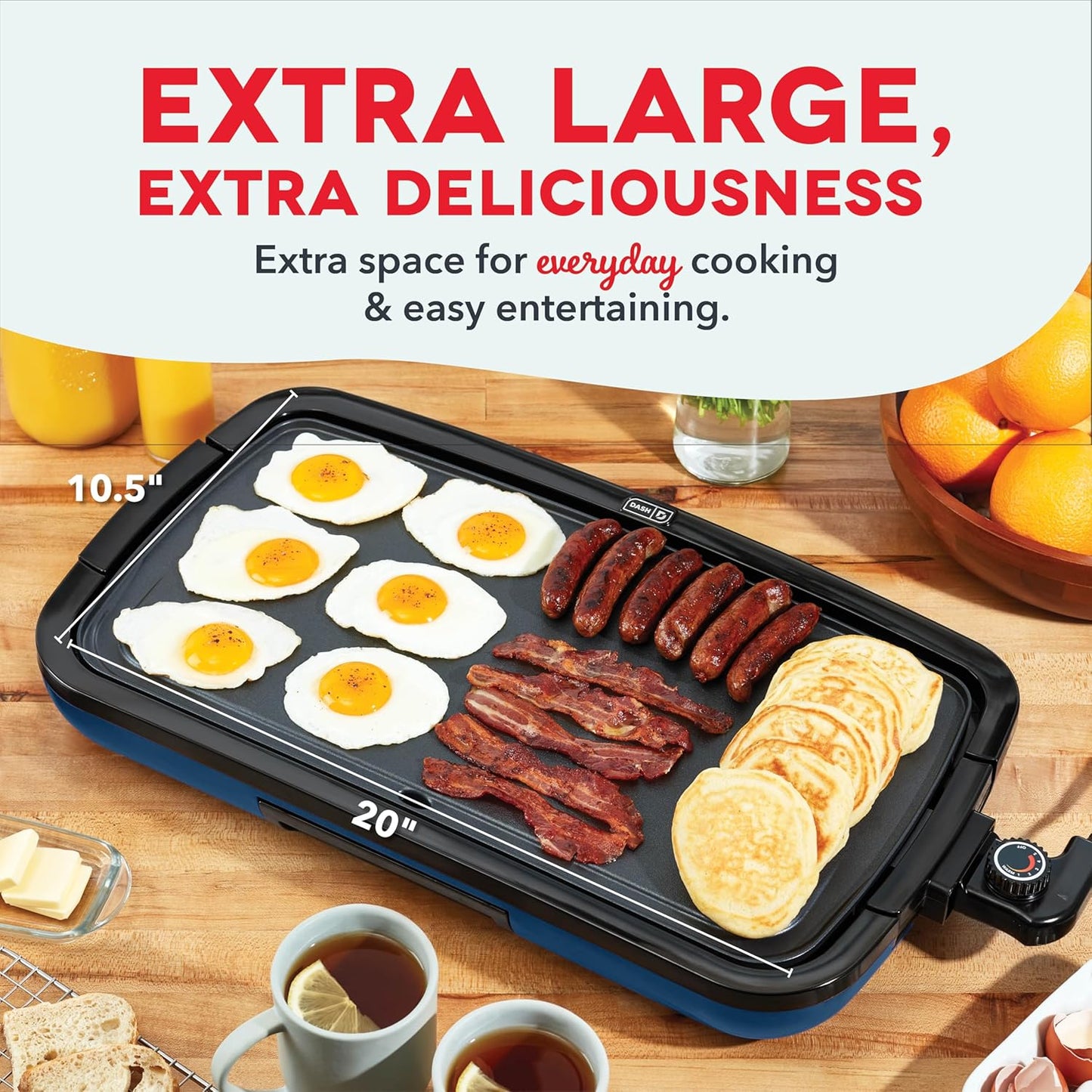DASH Deluxe Everyday Electric Griddle with Dishwasher Safe Removable Nonstick Cooking Plate for Pancakes, Burgers, Eggs and more, Includes Drip Tray + Recipe Book, 20” x 10.5”, 1500-Watt - Red