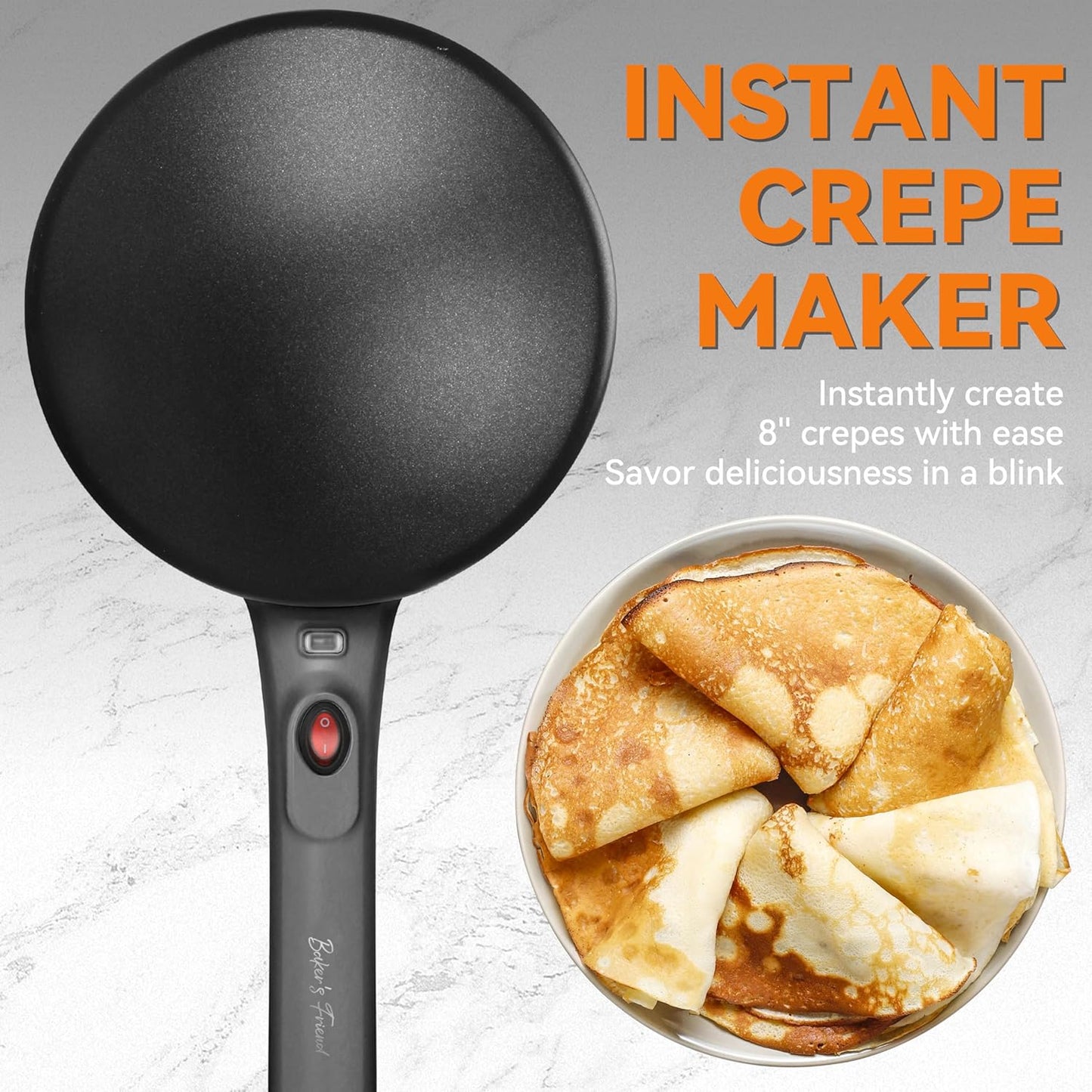 Baker's Friend Crepe Maker Machine with Auto Power Off, Portable Crepe Maker with Non Stick Dipping Plate, Automatic Temperature Control (Graphite)