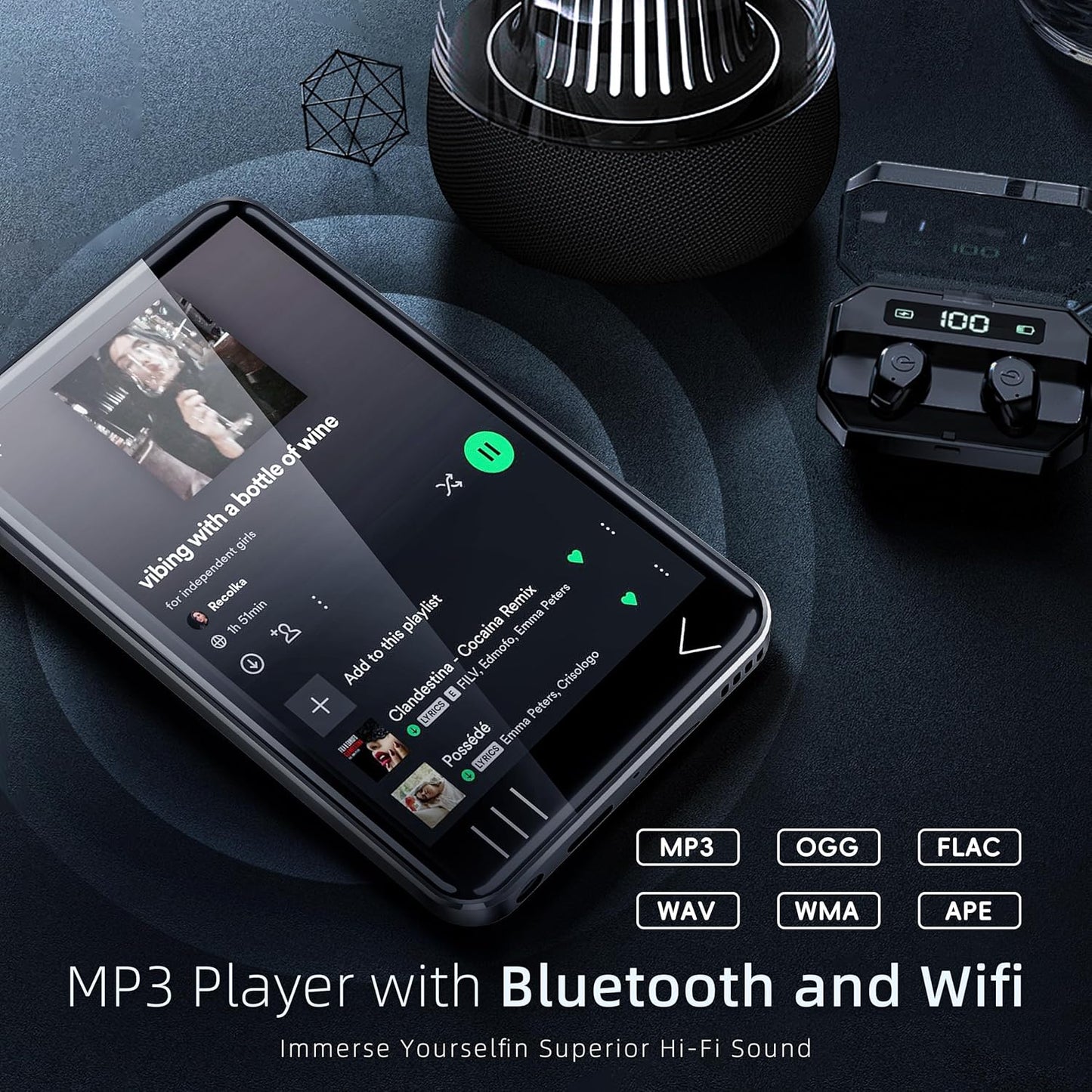 MP3 Player with Bluetooth and WiFi, Music Player with Camera Spotify Pandora,Amazon Music, 4" Touch Screen Android MP4 MP3 Player with Speaker 144GB MP4 & MP3 Player for Travel Sport