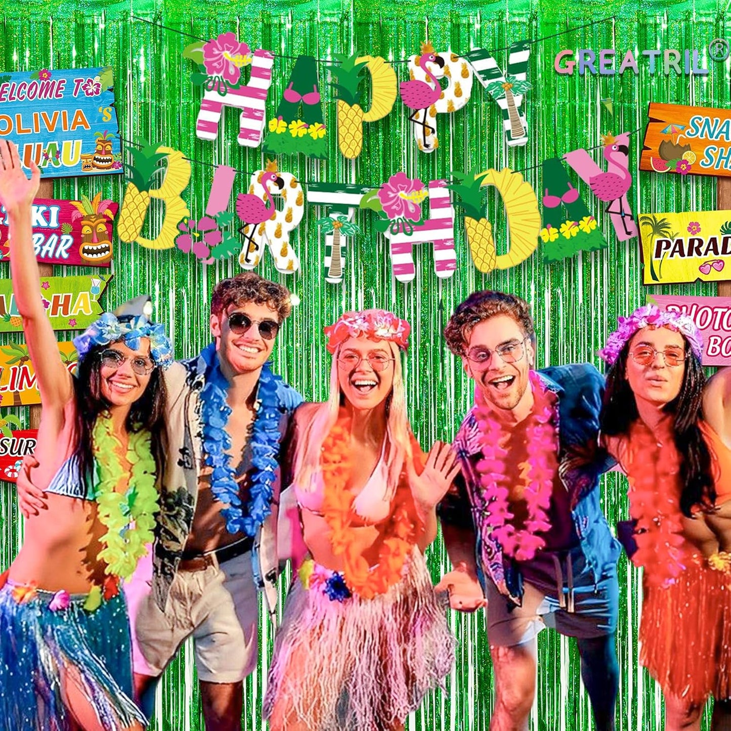 GREATRIL Iridescent Party Tinsel Fringe Backdrop Decorations - Holographic Foil Streamers Curtain for Mermaid/Under The Sea/Frozen/Ocean/Disco/Birthday Themed 3.2ft x 6.5ft - 2 PCS