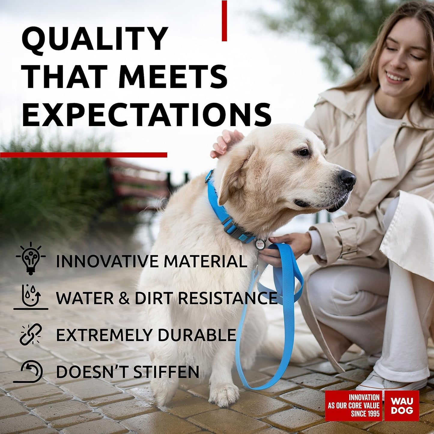 Waterproof Dog Collar - Adjustable Glow Dog Collar for Large Dogs, Small and Medium Dogs - Heavy Duty Dog Collars with Durable Metal Clasp and QR Dog Tag - Glow in The Dark Dog Collars