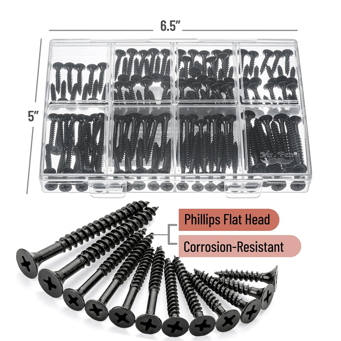 Mr. Pen Wood Screws Assortment Kit, 152 Pcs, Phillips Tips, Wood Screws, Screws, Assorted Screws, Screws Set, Flat Head Screws, Assorted Wood Screws, Screws Assortment, Screw Set Assortment