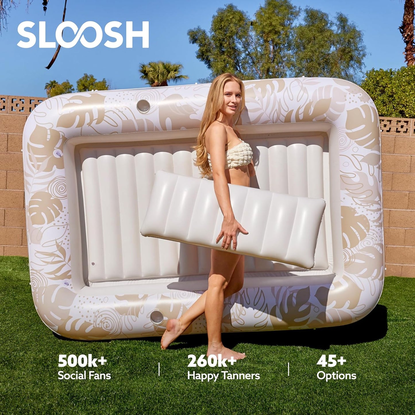 Sloosh Inflatable Tanning Pool Lounger Float-XL, 85" x 57" Extra Large Suntan Sun Tan tub for Adults, Bed Blow up, Raft Lounge Floatie, XL-Blue