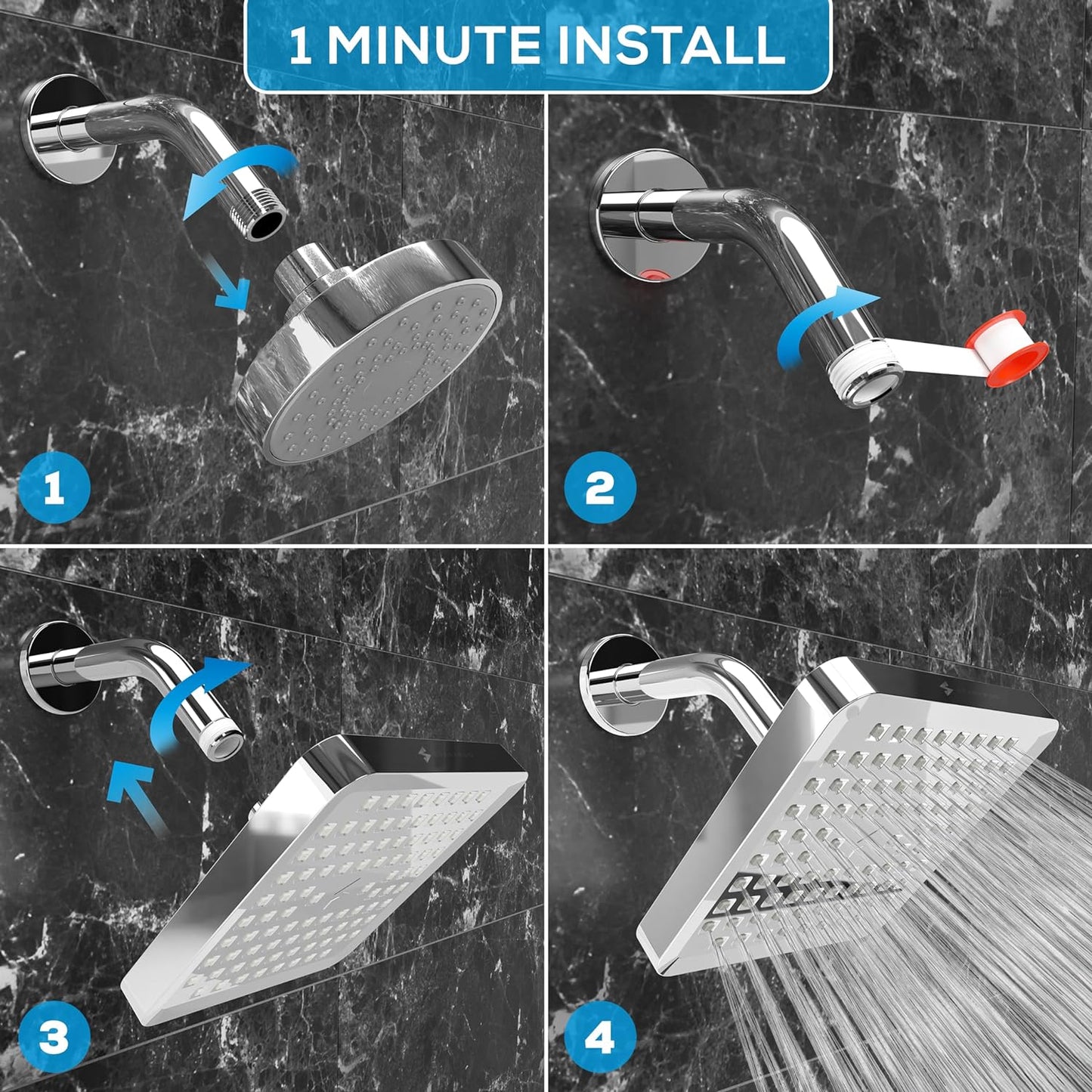 SparkPod Shower Head - High Pressure Rain - Premium Quality Luxury Design - 1-Min Install - Easy Clean Adjustable Replacement for Your Bathroom Shower Heads (Luxury Polished Chrome, 6 Inch Round)